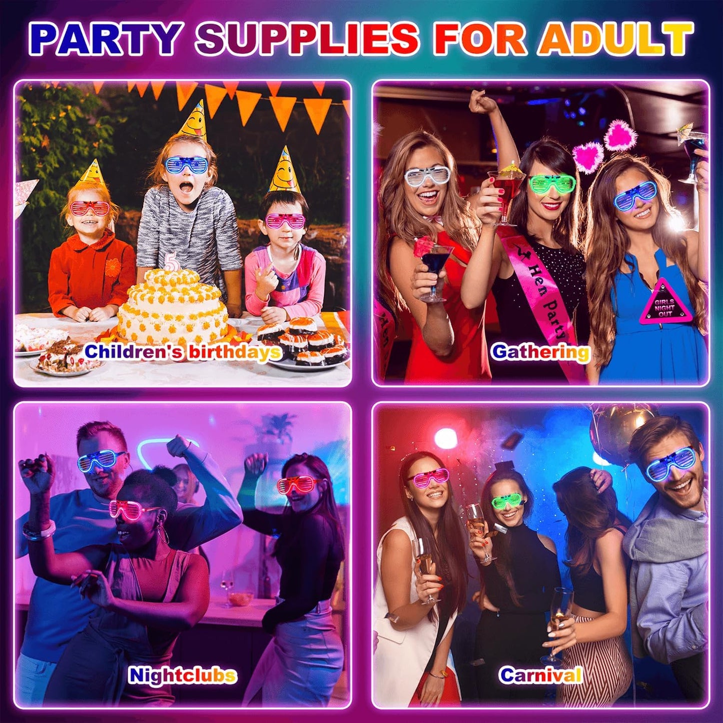 25 Pcs Light Up Glasses, LED Rave Sunglasses Glow In The Dark Party Supplies Bulk, Hora Loca Party 5 Neon Color Night Accessories Decorations Kids Man Adult, Birthday Wedding NewYear Christmas