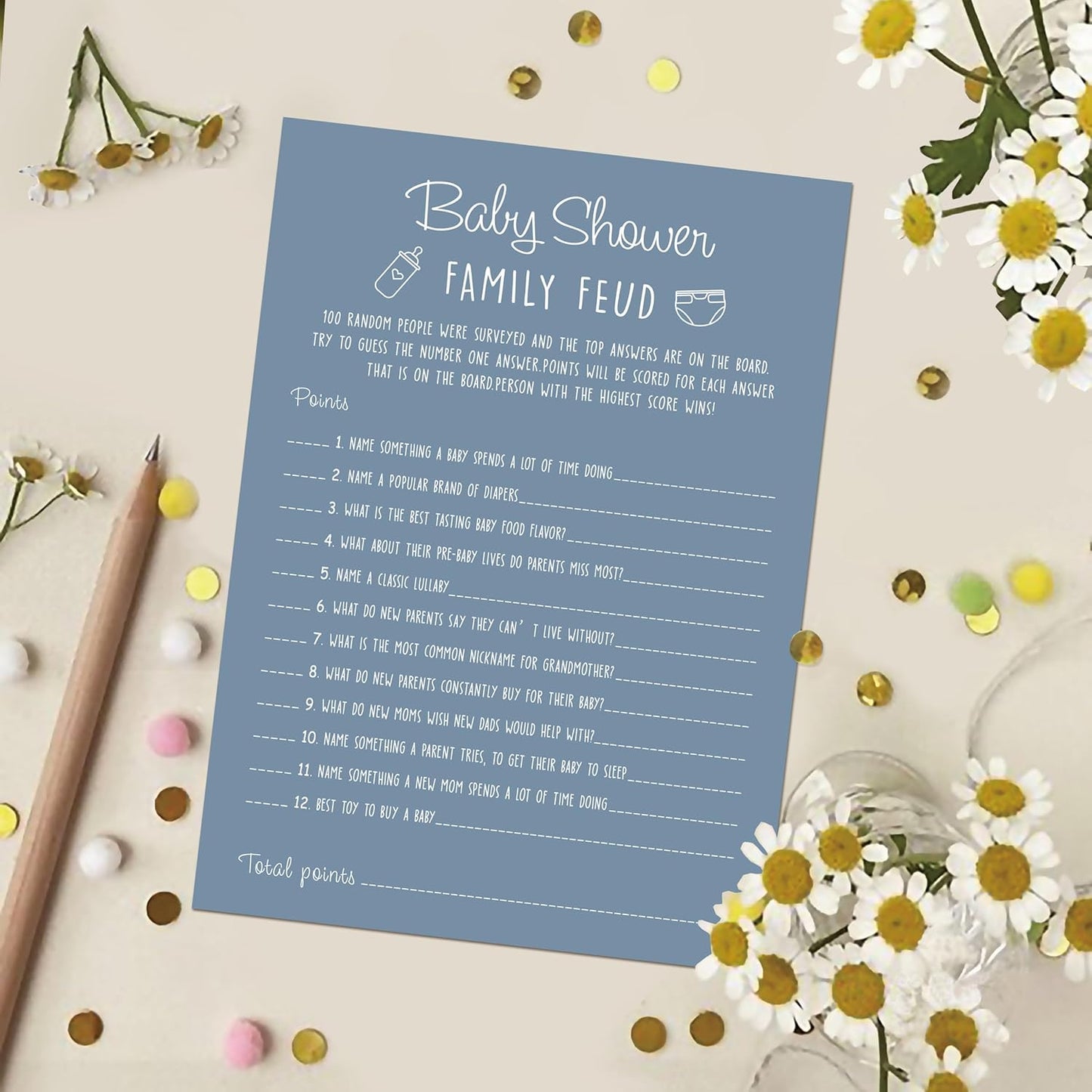 Family Feud Game - Pack of 30 Cards, Answer Key, Boy & Girl Baby Shower Decorations, Feud Game Supplies-01D-Mazarine