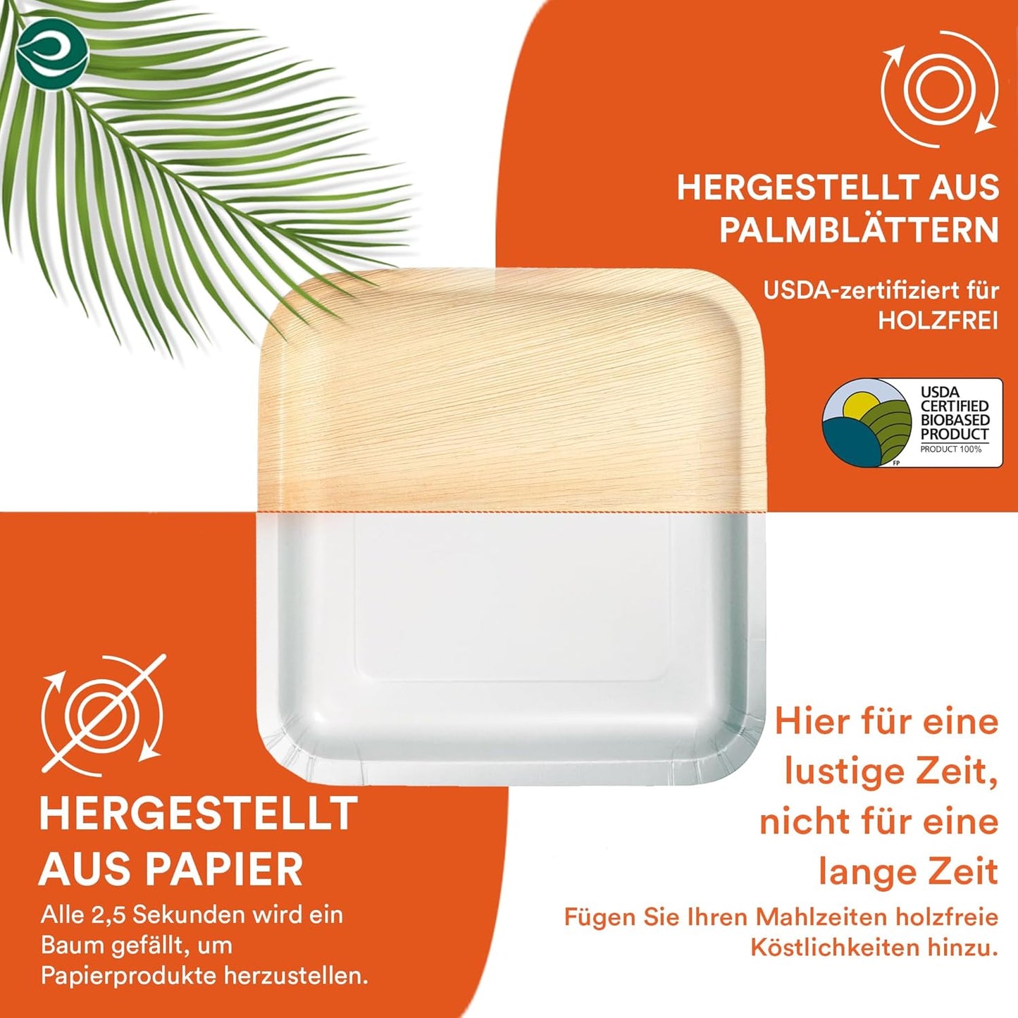 ECO SOUL Compostable 8 Inch Palm Leaf Square Plates (50 Count) Like Bamboo Plates | Biodegradable | Eco-Friendly, Microwave & Oven Safe