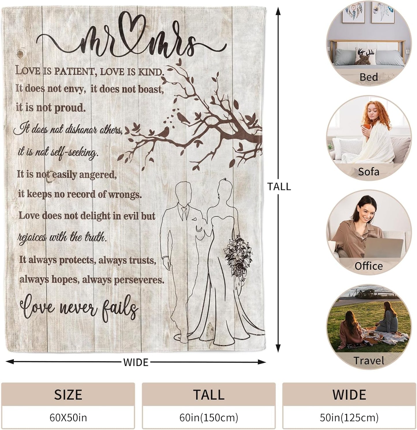 Wedding Gifts for Couples 2025 Soft Blanket, Bridal Shower Gifts for Bride to Be, Anniversary Mr and Mrs Gifts, Wedding Gifts for Newlyweds Just Married Gifts Wedding Throw Blanket 60 * 50