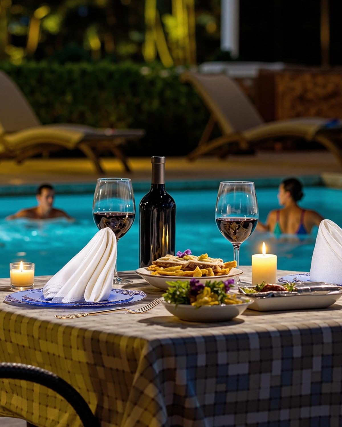 Nervure 175PCS Blue Plastic Plates - Disposable Blue Gold Party Plates & Pre Rolled Napkins with Cutlery for 25 Guests, 50Plates, 75Silverware, 25Cups, 25Napkin for Wedding & Party & Independence Day