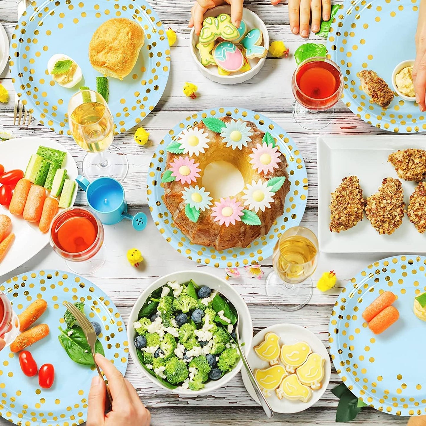 Blue and Gold Paper Plates and Napkins Set -100 x 7'' Dessert plates & 100 x 6.5'' Napkins,Blue Paper Plates for Appetizers,Cakes and Salads,for Birthday,Wedding,Baby Showers,Anniversary(200 PCS)