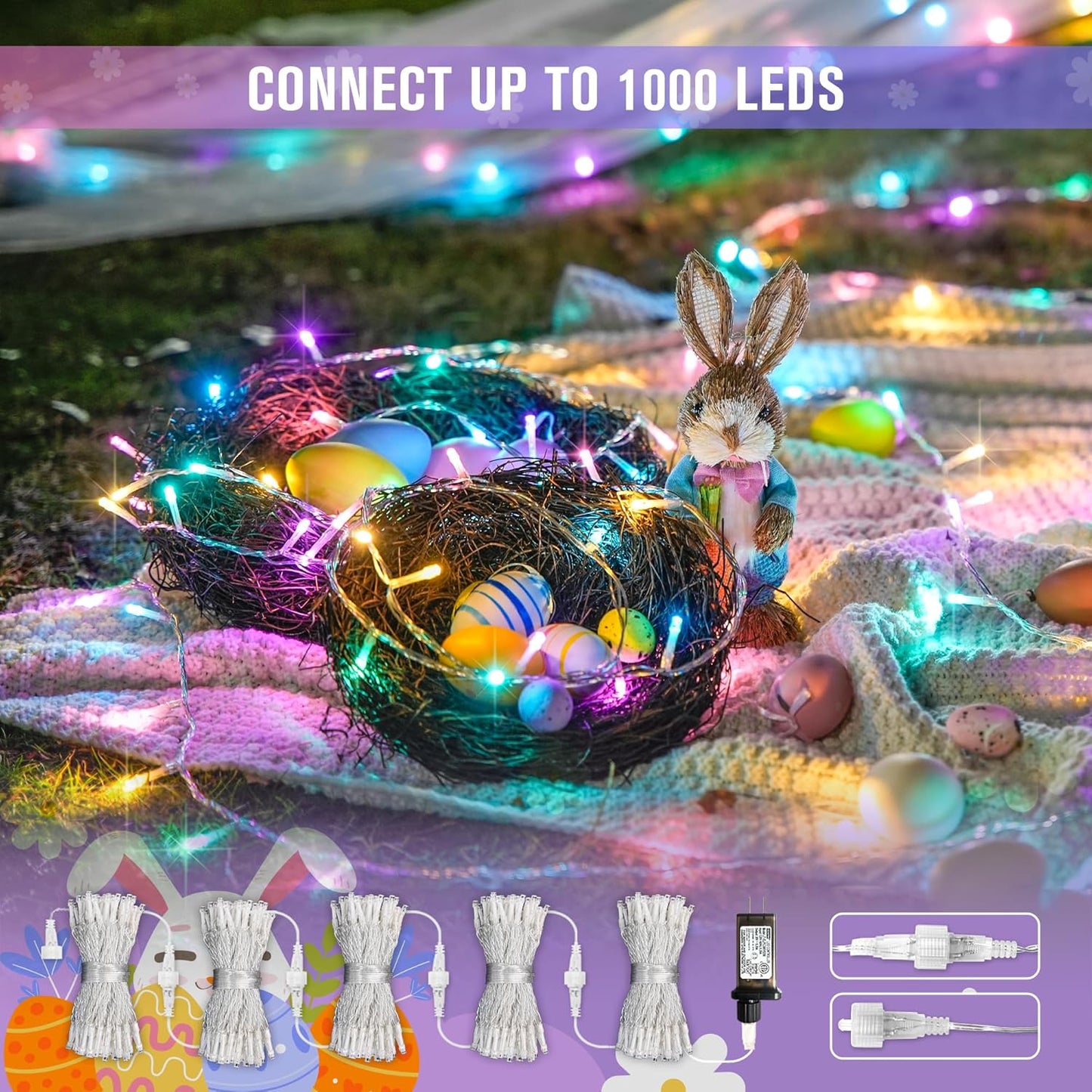 JMEXSUSS 200 LED Easter Lights Outdoor Indoor for Decorations, 66 Ft Connectable Pastel Easter Lights String Clear Wire Plug in for Bedroom Tree Room Party Spring Decor