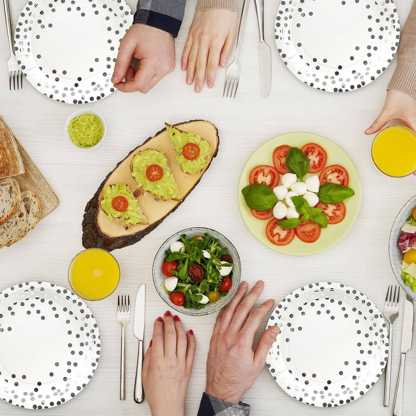 75PCS Paper Plates and Napkins Set - White and Sliver Dot Disposable Party Dinnerware Includes Paper Plates, Napkins, Forks Decorations for Graduations, Birthdays and Weddings, Serves 25