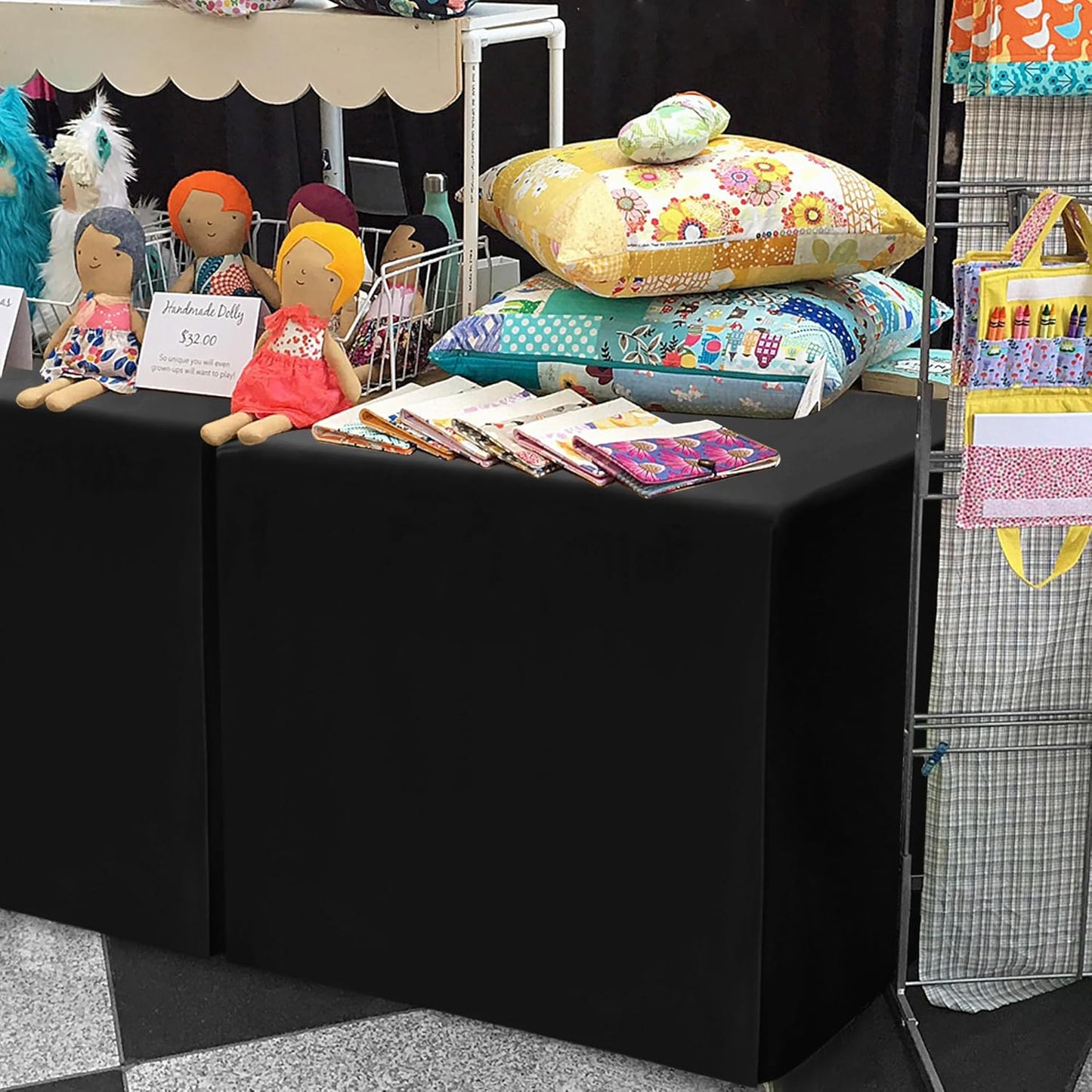 HolidayIdeas 2 Pack Square Fitted Table Covers - 34 x 34 Inch - Fabric Table Clothes Versatile Tablevloths for Parties, Holiday Dinner, Trade Show, Vendor Stand (Black)