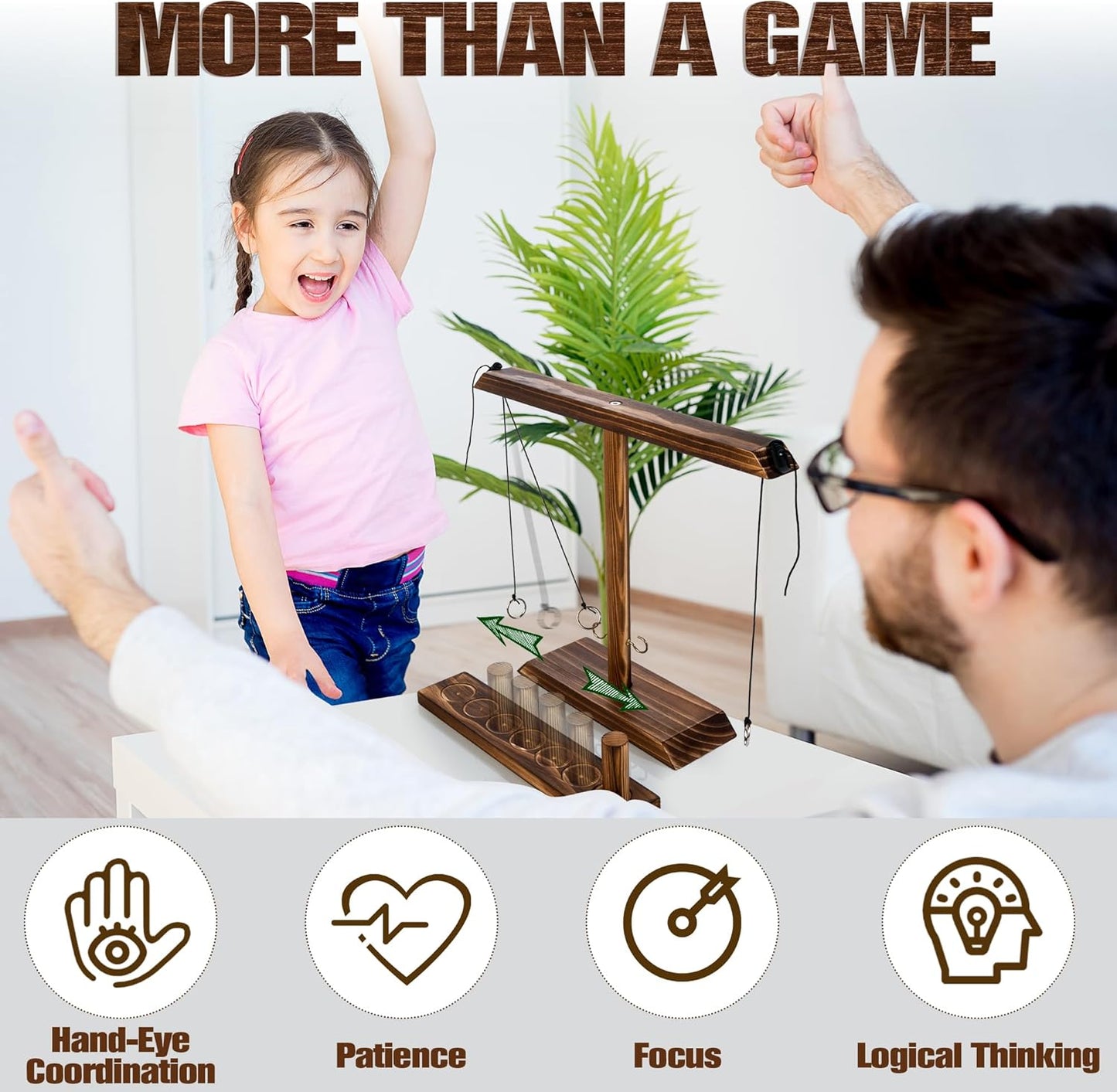 Ring Toss Game for Adults, Wooden Hook and Ring Game Handmade for Bars, Home, Party, Yard Games, Outdoor Indoor Games for All Ages, Large Size 16" X 13"