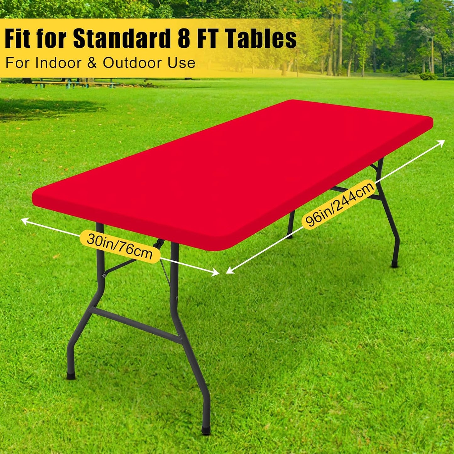 Smiry Rectangle Tablecloth, Elastic Fitted Flannel Backed Vinyl Tablecloths for 8ft Folding Tables, Waterproof Wipeable Table Covers for Indoor, Outdoor, Picnic and Camping (Red, 30"x96")