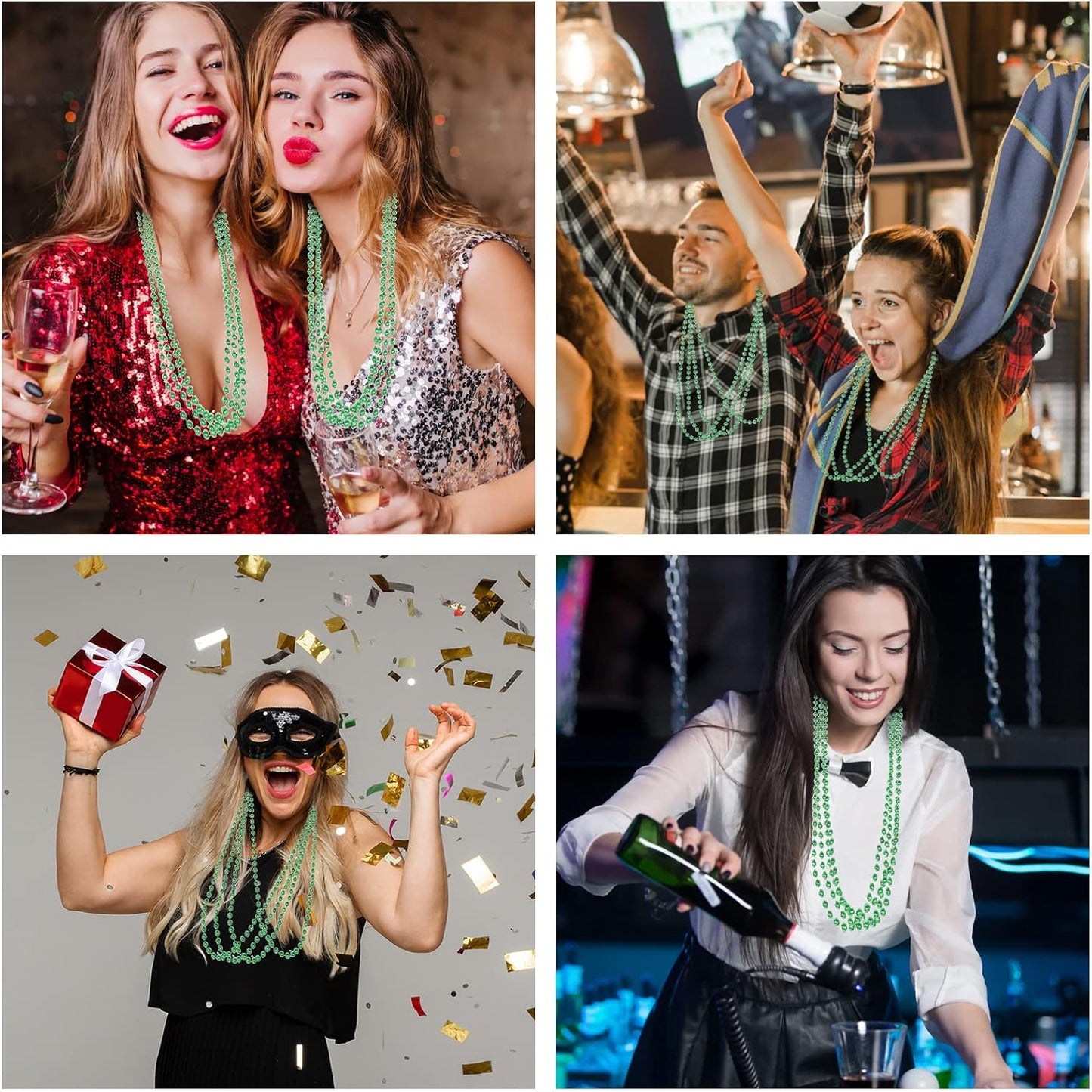 YAXINRUI 24 PCS St. Patricks Day Necklaces, Green Mardi Gras Christmas Bead Necklaces, 33" St. Patrick's Day Green Beads St. Patricks Day Accessories for Mardi Gras, St. Patricks Day Party Favors