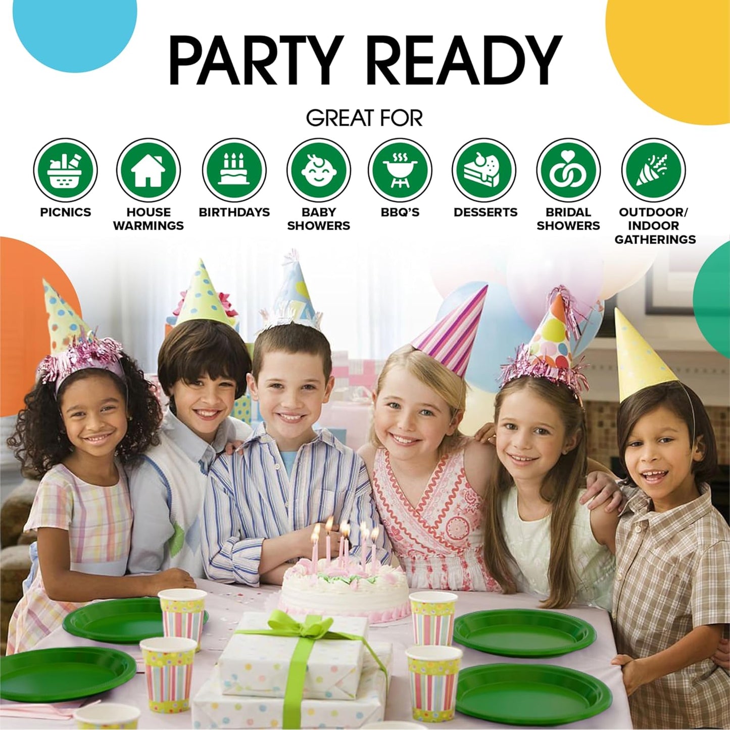 Party Solids Green Plastic Plates Bulk 7" Green Disposable Plates For Party Supplies 600 Pieces Disposable Dinner Plate Heavy Duty 350 GSM Plate Sets, Plastic Dinnerware Sets