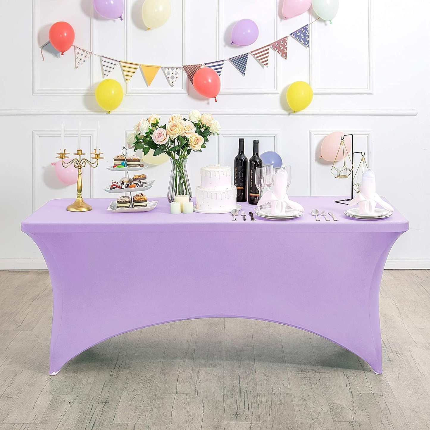 FORLIFE 2Pack Spandex Table Covers,Fitted Tablecloth for Rectangular Tables, Stretch Patio Table Covers, Universal Spandex Table Cover for Wedding, Banquet, Party (6ft, Lavender)