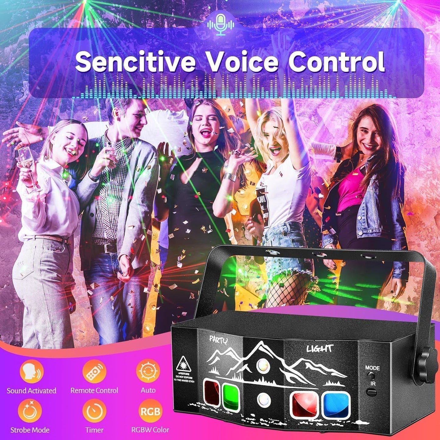 Laser Light for Party, Sound Activated Strobe Light Halloween - 6 Eyes Laser DJ Lights with Remote Control, Rave Lights Glow Party Supplies Party Lights Dance Floor Lights
