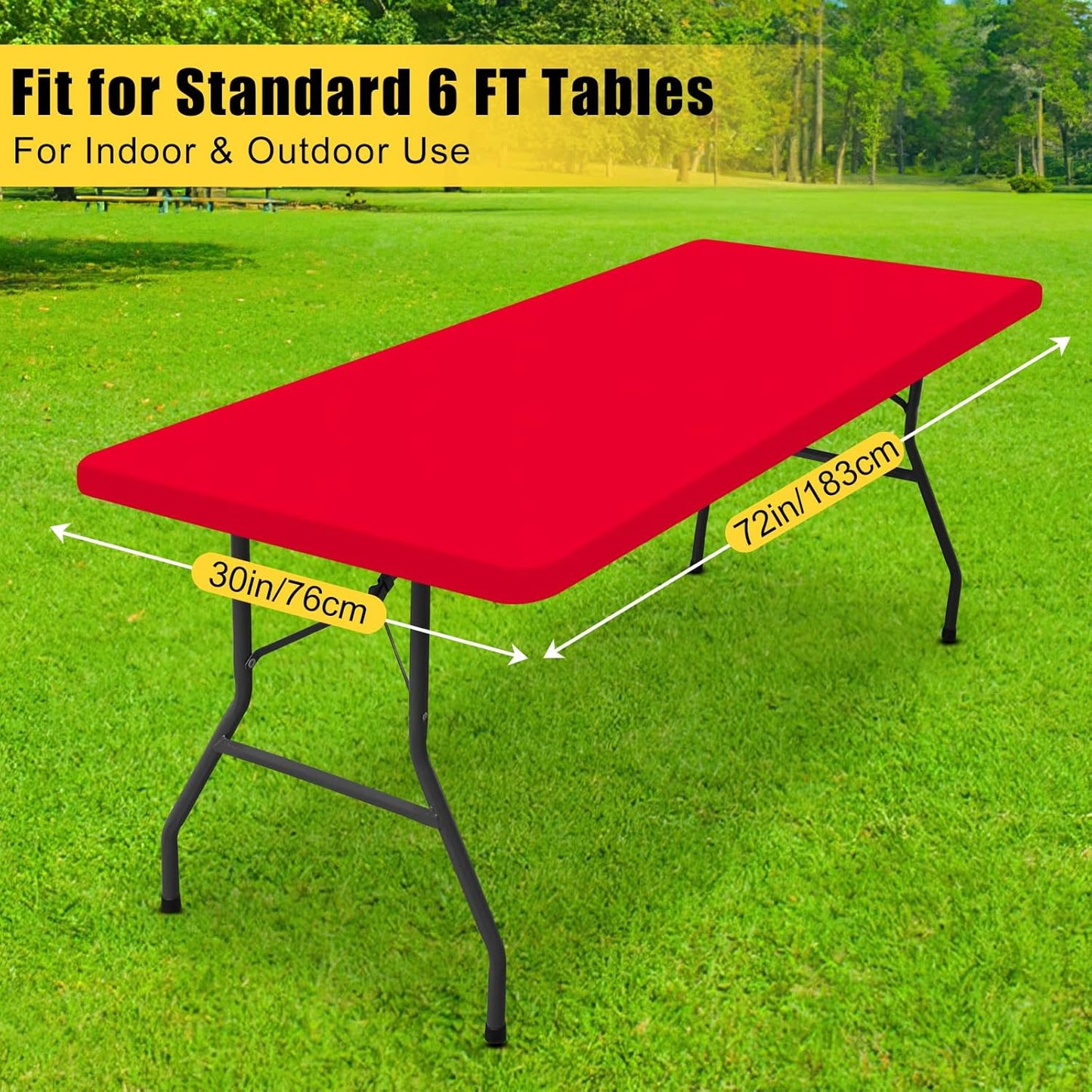Smiry Rectangle Tablecloth, Elastic Fitted Flannel Backed Vinyl Tablecloths for 6ft Folding Tables, Waterproof Wipeable Table Covers for Indoor, Outdoor, Picnic and Camping (Red, 30"x72")