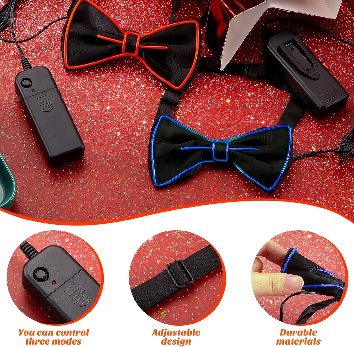 Hercicy Light up Bow Tie for Men LED Neon Bowtie Funny Ties Women Glow in the Dark Party Costume
