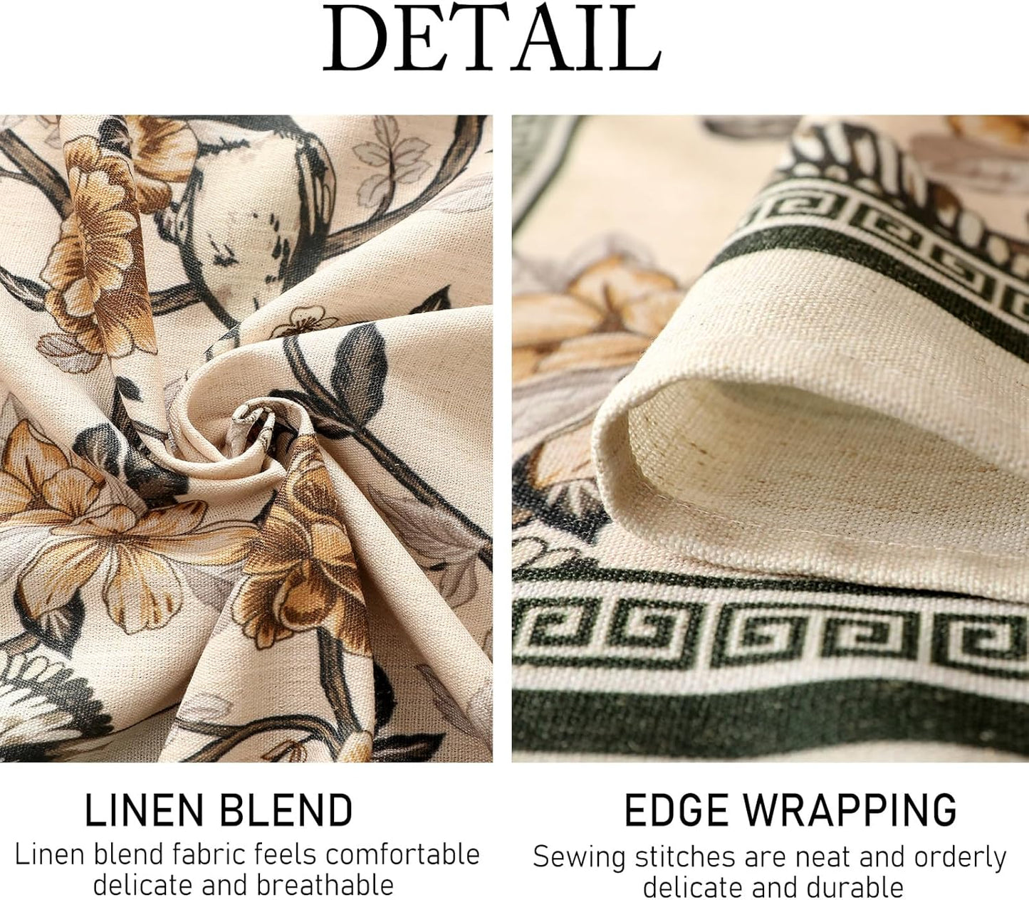 ISAENNE Designer Vintage Linen Small Square Table Cloth,Floral and Bird Pattern Tablecloths,Fall Wrinkle Resistant Home Decor Tablecloth for Dining Kitchen Party Christmas,55"*55"-Murad A