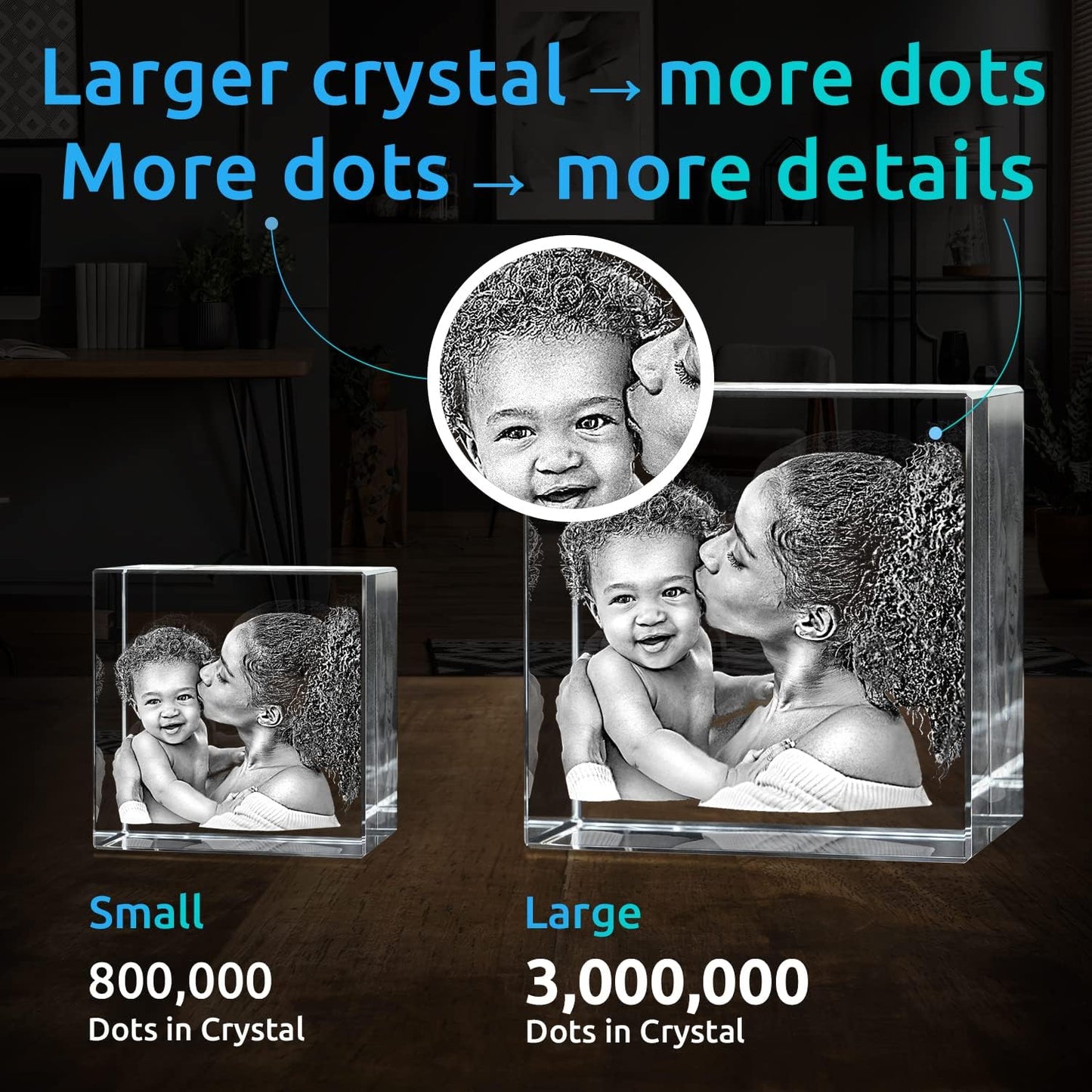 ArtPix 3D Crystal Photo, Christmas Personalized Gifts for Women, Wife, Her, Him, Men, Husband, Grandma, Great Xmas Customized Gift With Your Own Photo, Custom Glass 3D Laser Etched Picture Wedding