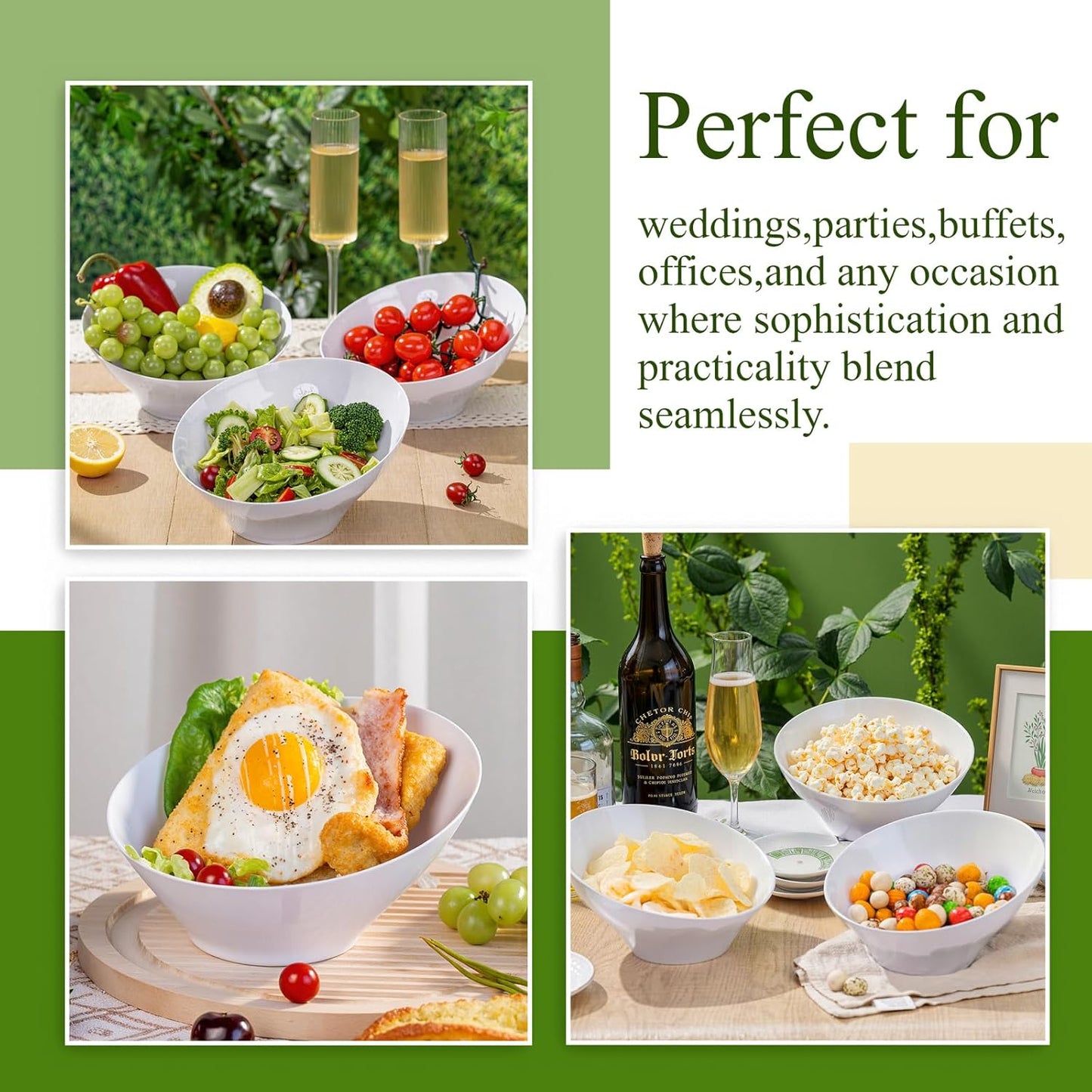 Liacere 16 Pack White Plastic Serving Bowls - 20 OZ Snack Bowl - Disposable Bowl Angled Party Table Salad and Fruit Bowl Small Serving Bowls for Chip&Candy, Ideal for Wedding&Halloween