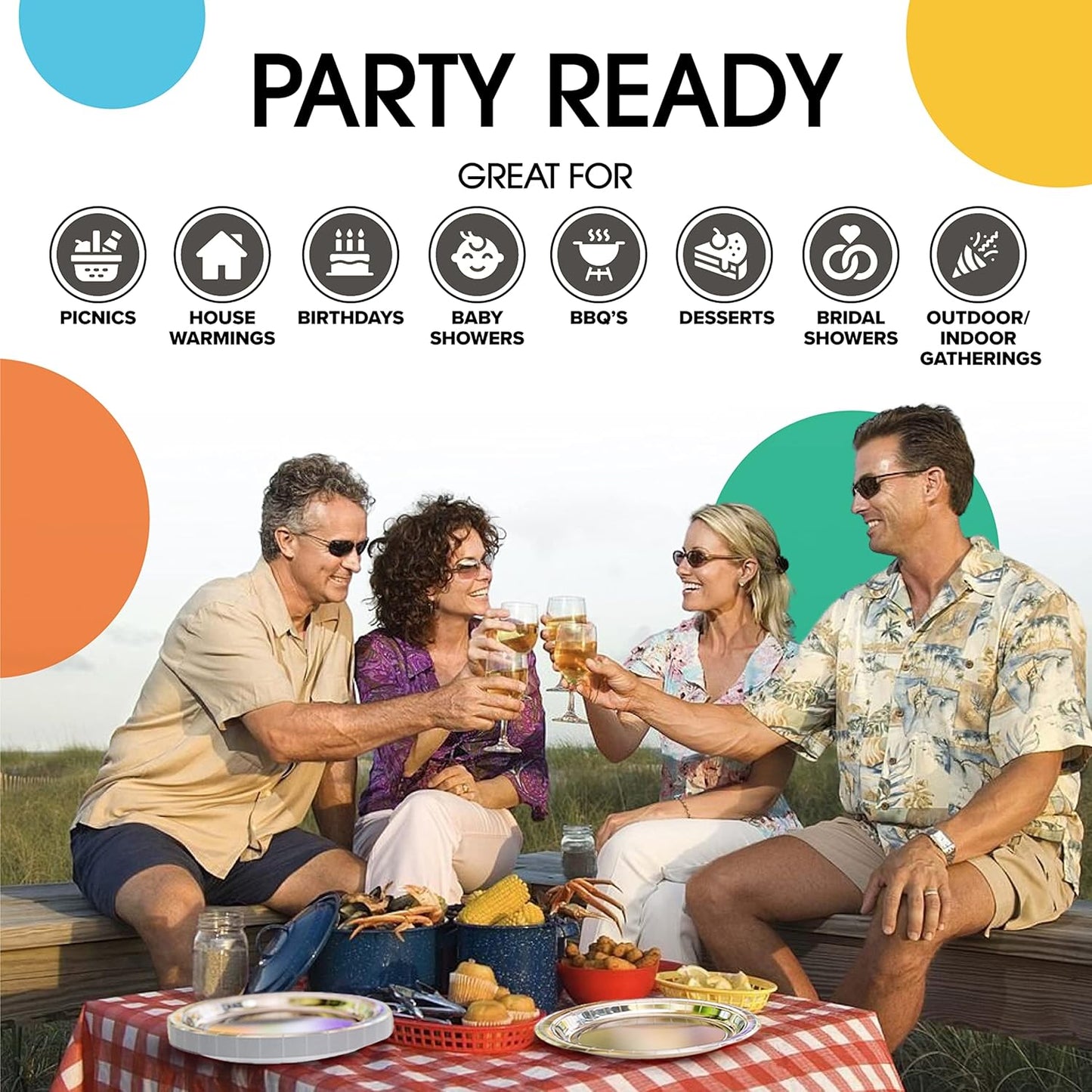 Exquisite Silver Paper Plates Disposable Heavy Duty 9 Inch Silver Disposable Plates For Party 100 Pcs Heavy Duty Paper Plate 350 GSM, Birthday Party Supplies Plate Set