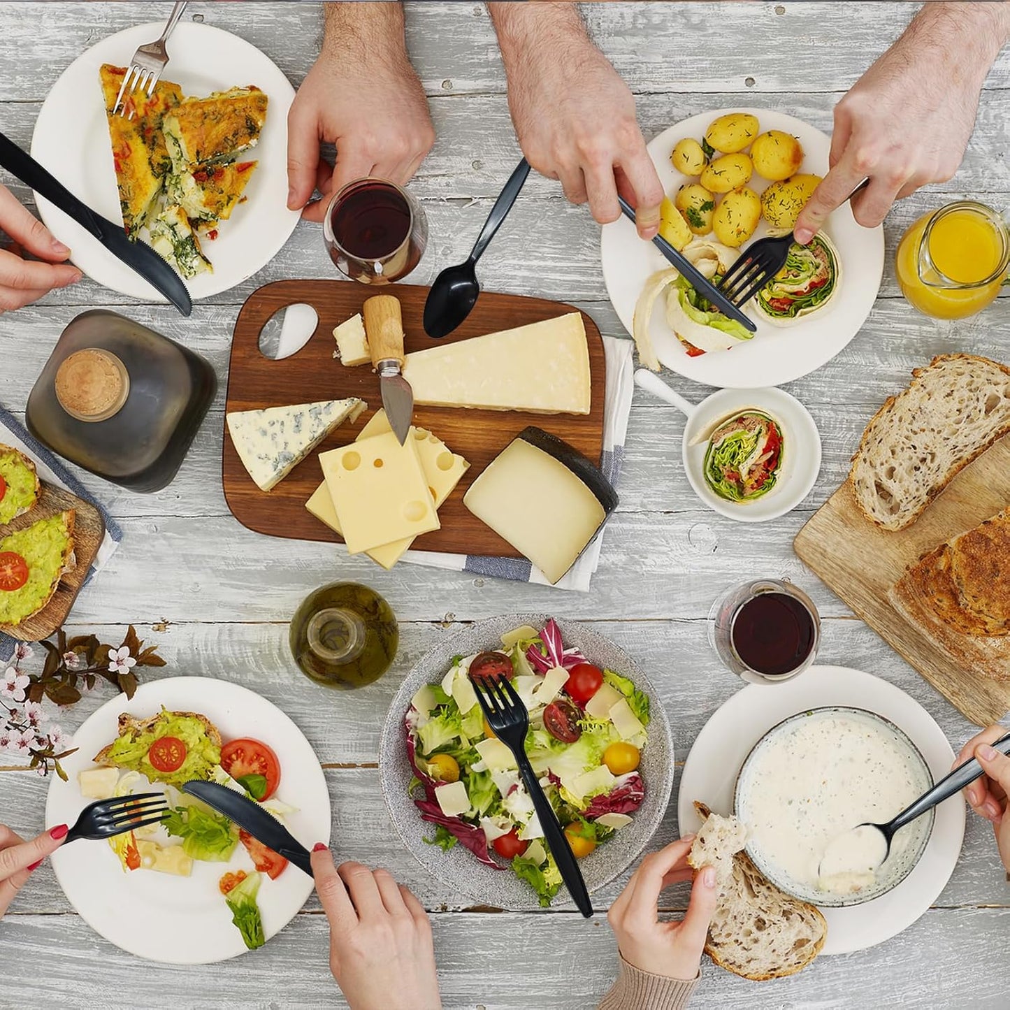 Black Plastic Silverware, Compostable No Plastic Utensils 120 Forks 120 Spoons 60 Knives Disposable Cutlery, Eco Friendly Compostable Utensils, Disposable Forks Spoons Knives Set