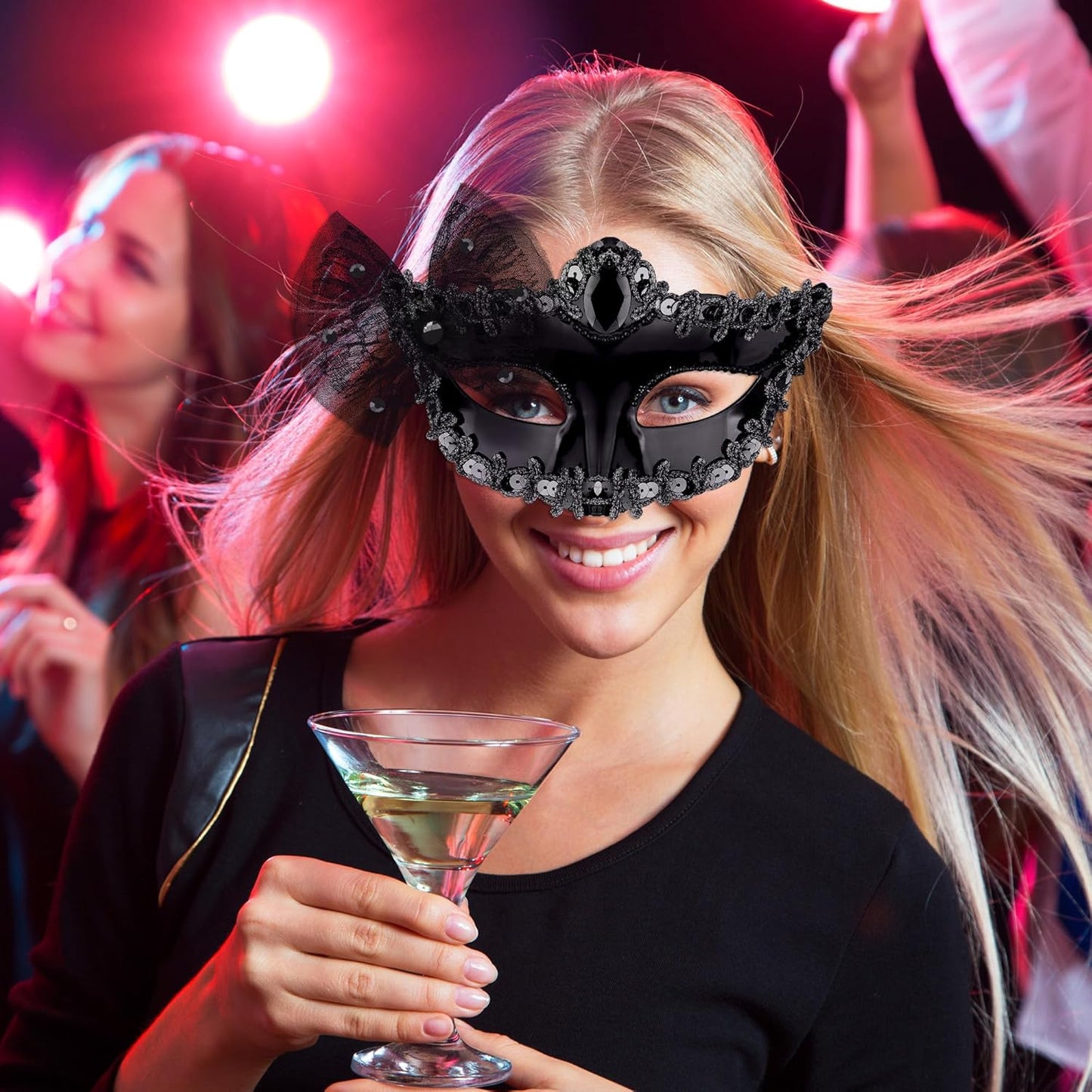 SIQUK Couple Masquerade Masks Set Venetian Party Mask Plastic Halloween Costume Mask Mardi Gras Mask for Women and Men