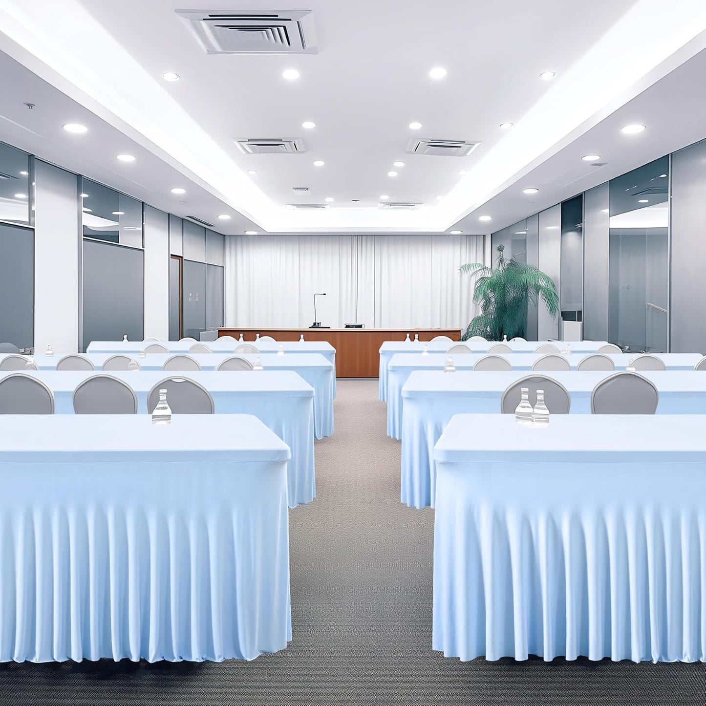 PARTISKY Blue Spandex Tablecloth for 8ft Rectangle Tables, Stretchable Table Cover Skirt for Folding Tables Weddings Parties Banquets Events Trade Shows and Dessert Table