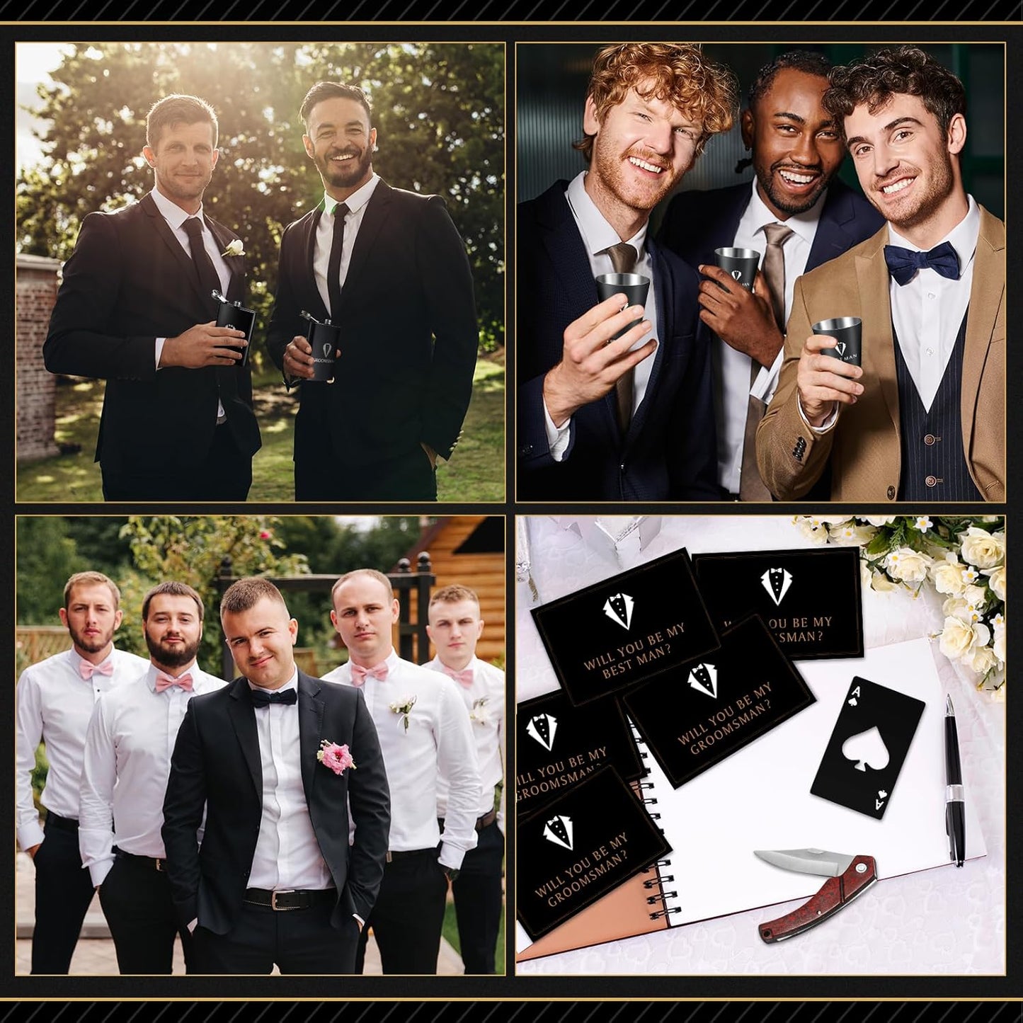 20Pcs Groomsmen Gifts Groomsmen Proposal Box with Flasks Sunglasses PU Leather Toiletry Bag Bottle Opener for Wedding Groomsman Best Man Gift (2, Black)