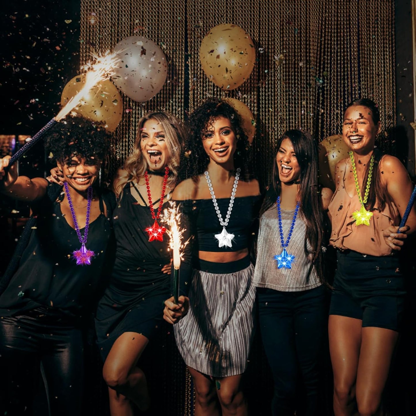 6 Pack Purple LED Glow Star Necklace Bulk Beaded Necklaces for Halloween Christmas Decorations Mardi Gras Party Favors