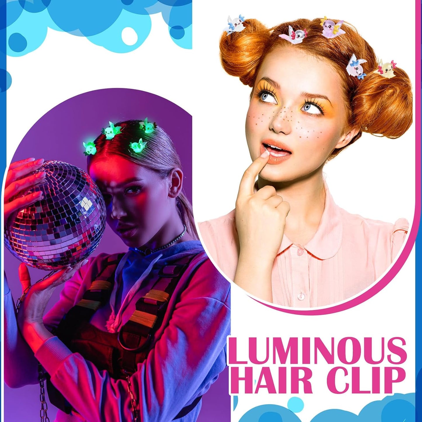 30 Pcs Mini Glow Hair Clips Girls Rave Hair Clips for Women Christmas Music Festival Holiday Party Supplies (Axolotl)