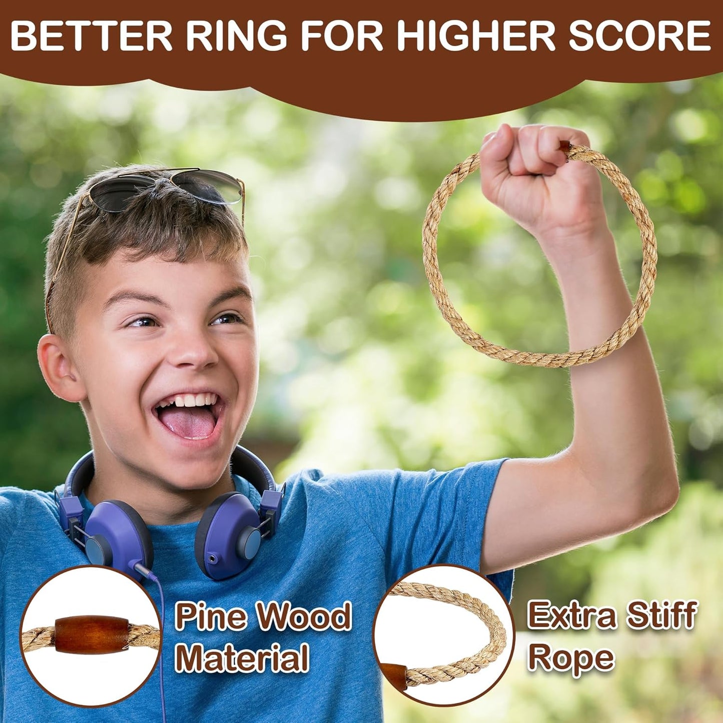 Ring Toss Game, Outdoor Games for Family and Adults with 6/10 Rope Rings & Carrying Bag, Backyard Games, Beach Toys, Lawn Games