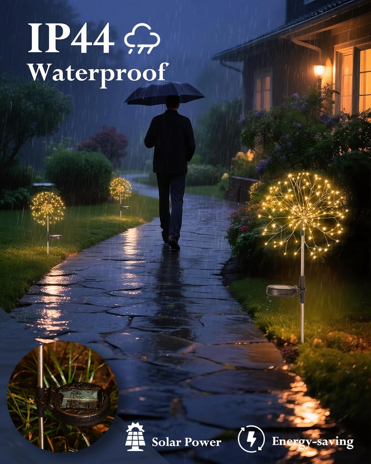 Solar Garden Lights Outdoor Yard Decorations, 4 Pack 150Leds Pathway Light, Fairy Firework Stake Lights for Garden, Patio, Pathway, Flowerbed Gold Color