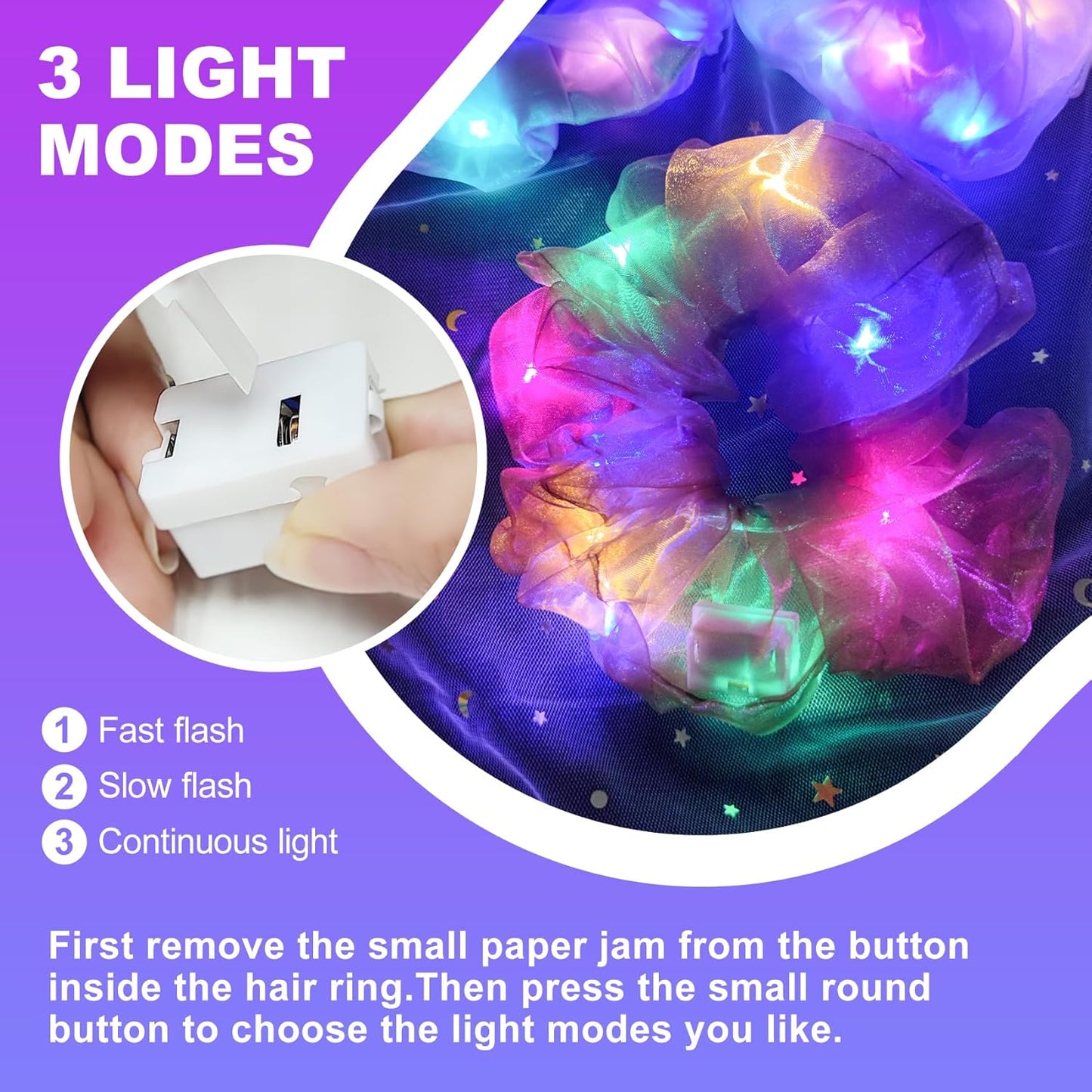 Light Up Scrunchies, Mother's Day Gifts Hair Ties Glow in the Dark Party Supplies Glow Sticks Party Favor Festival Rave Accessories for Neon Party, Fun Hair Scrunchies (9PCS-Purple Set)