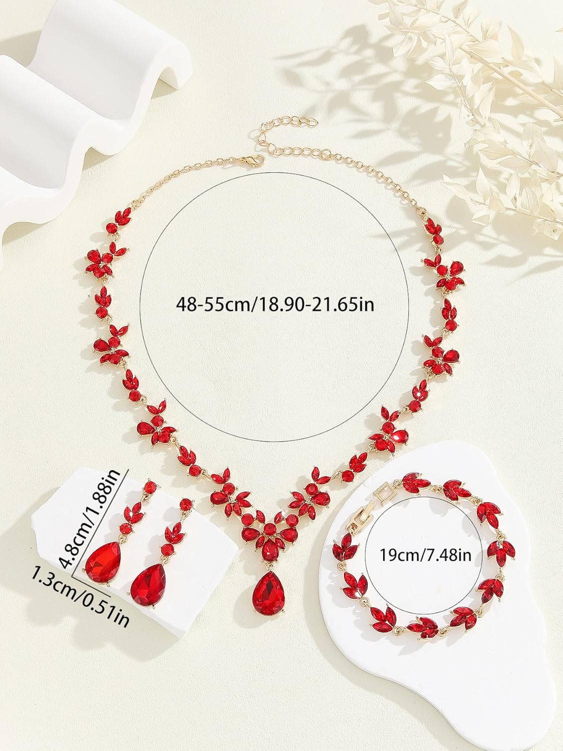 Kamirola Bridal Jewelry Set, Jewelry Set for Women, Necklace Dangle Earrings Bracelet Set, White Gold Plated (TR76)