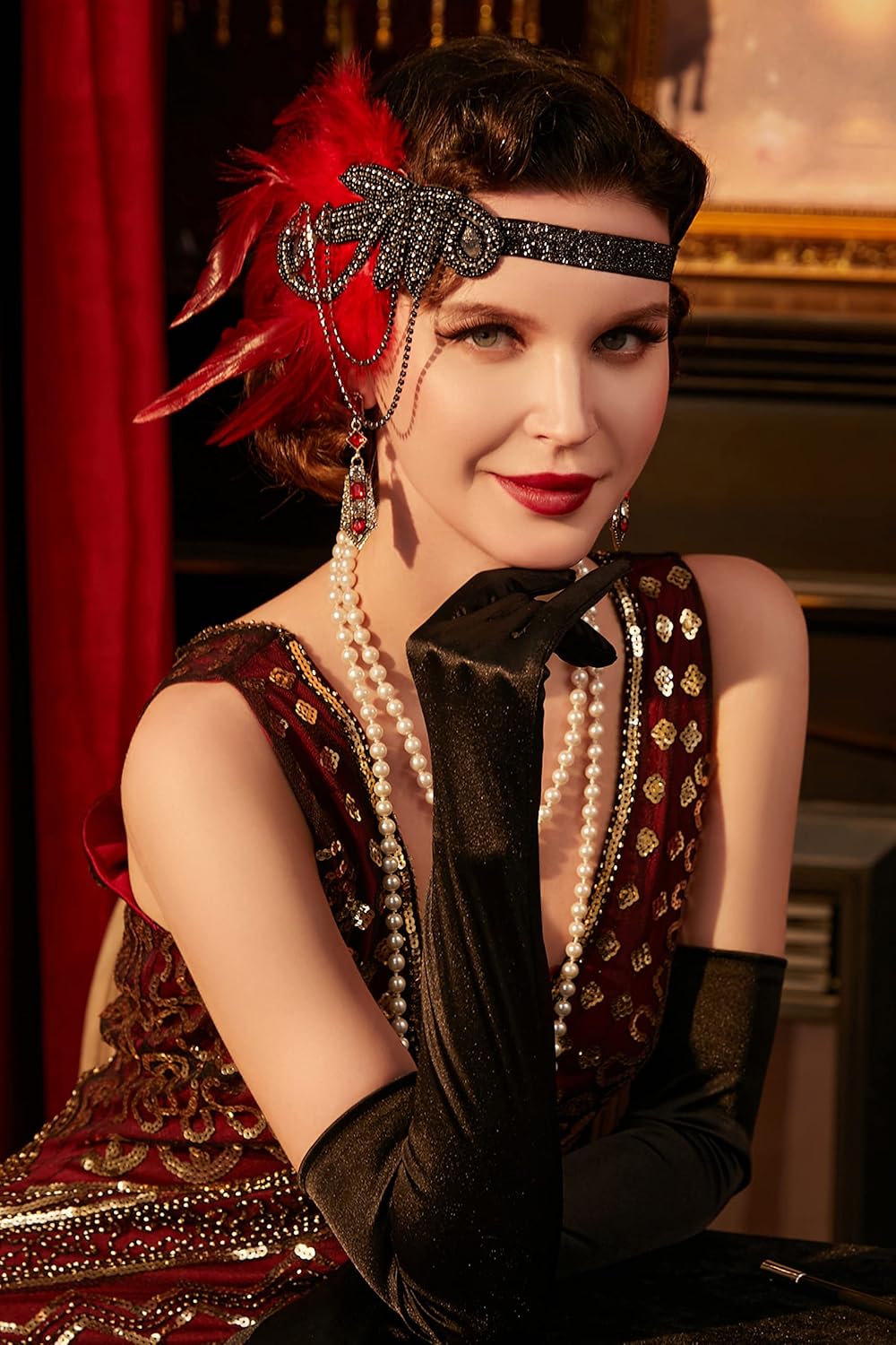 BABEYOND 1920s Flapper Headband Roaring 20s Great Gatsby Feather Headpiece