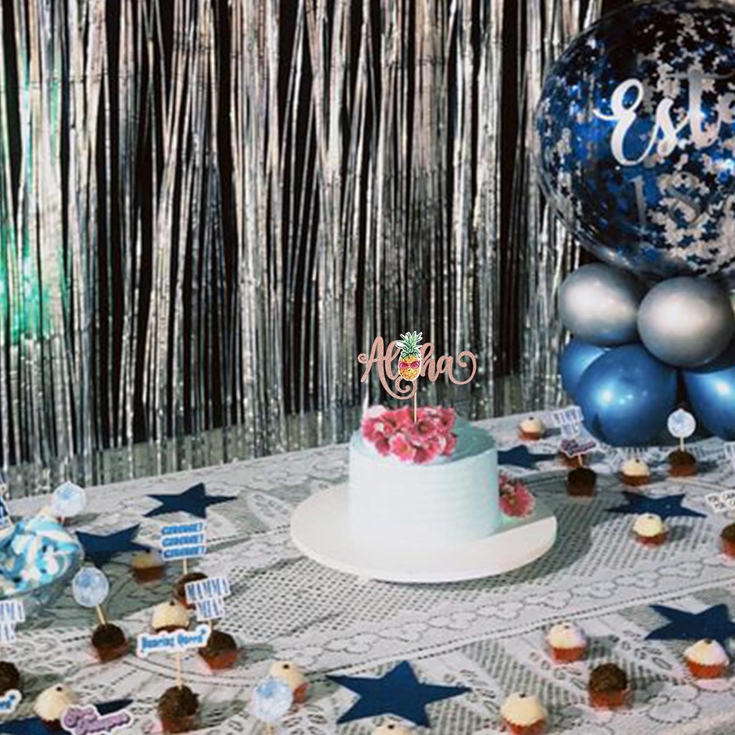 1 Pack Aloha Cake Topper Glitter Pineapple Summer Hawaiian Cake Pick Tropical Fruit Cake Decorations for Summer Baby Shower Aloha Hawaiian Theme Birthday Party Supplies Rosegold