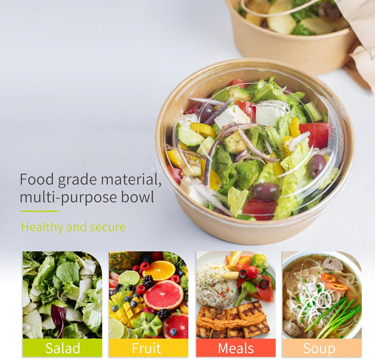 50 Pack 25 oz Paper Bowls with Lids, Disposable Soup Bowls, Heavy-Duty Salad Bowls, in Food Grade Kraft Paper Made, Eco-Friendly Durable No Leakage for Camping, Food Party Dessert Serving Bowls