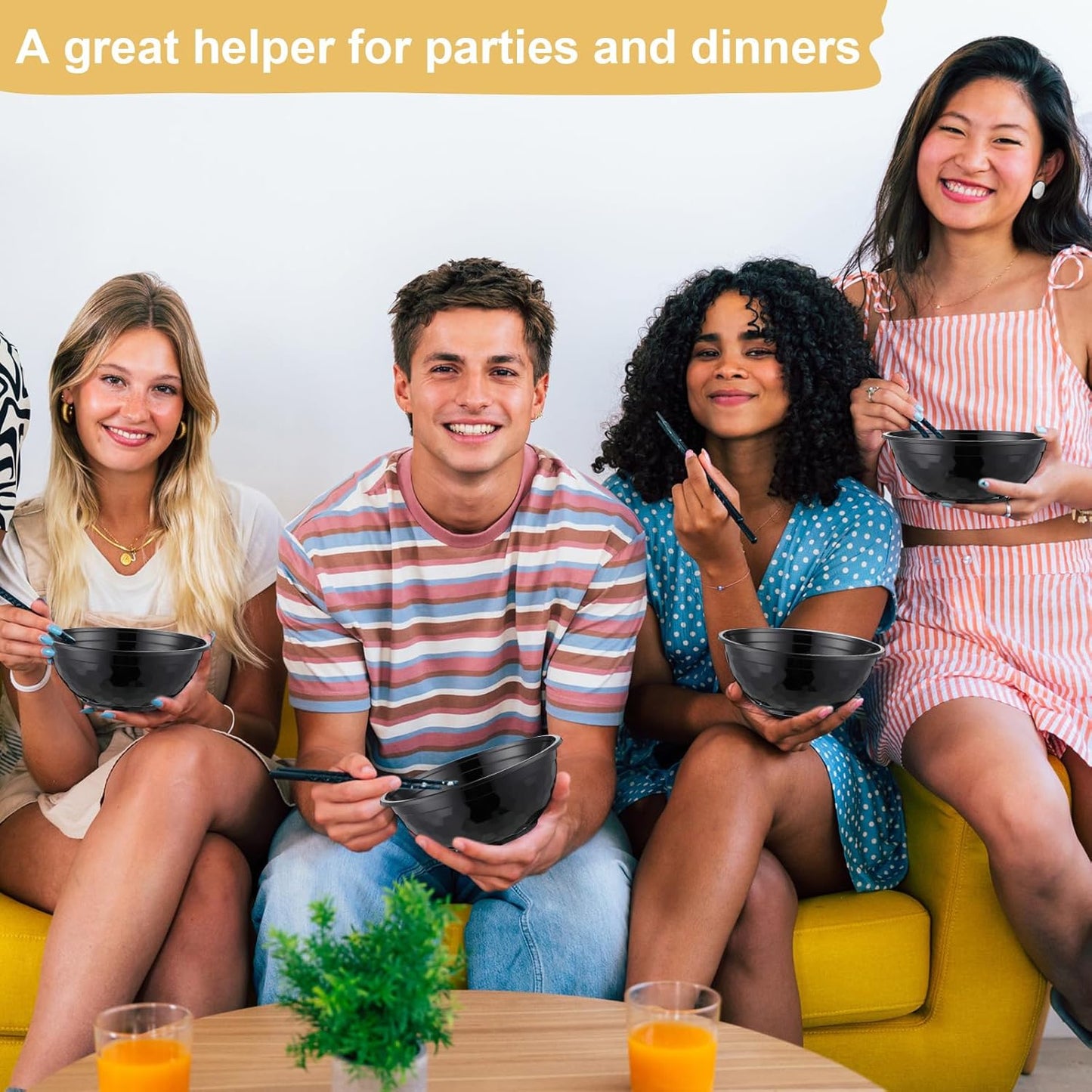 150 Pack 32oz Black Disposable Plastic Bowls Plastic Salad Bowls Large Stackable Serving Soup Dinnerware for Birthdays, Weddings, Parties, Festivals