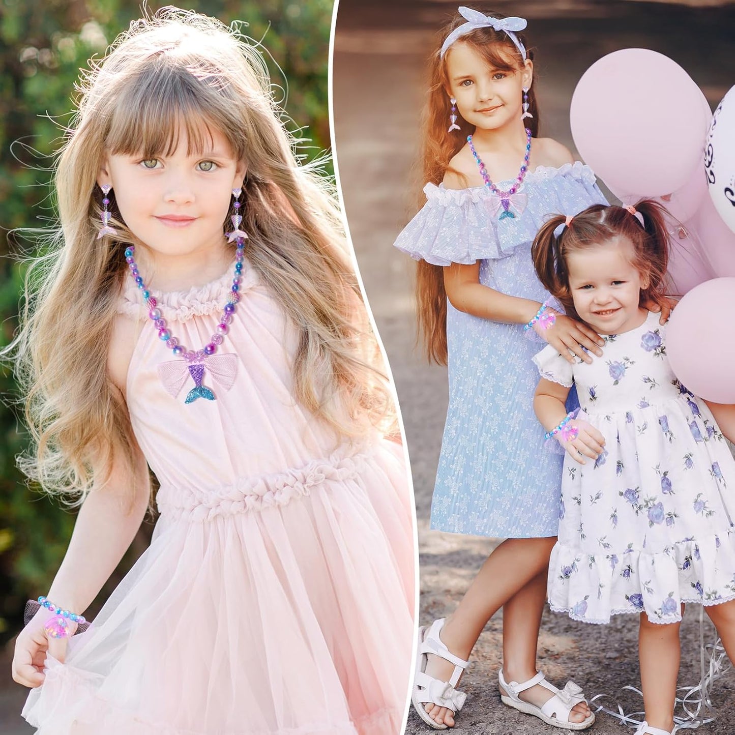 Mermaid Toys Princess Mermaid Jewelry for Girls Mermaid Necklace Bracelet Ring Earrings for Kids, Mermaid Accessories Set for Girls Age 3-8 Mermaid Costume Birthday Party