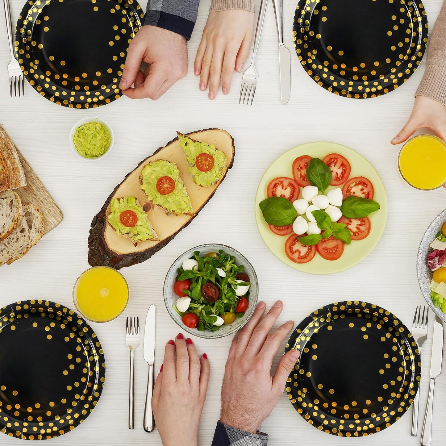 75PCS Paper Plates and Napkins Set - Black and Gold Dot Disposable Party Dinnerware Includes Paper Plates, Napkins, Forks Decorations for 2025 Graduations, Birthdays and Weddings, Serves 25