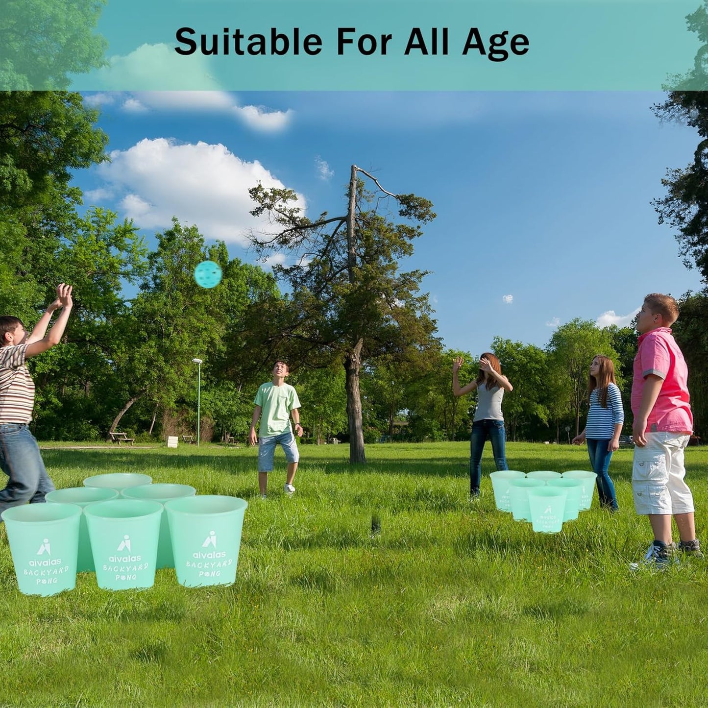 Yard Pong Outdoor Games Glow Set in Dark for Adults,Family and Kids,Giant Yard Pong for Beach,Camping,Lawn,Backyard and Yard Parties,with Buckets, Balls and Carrying Bag