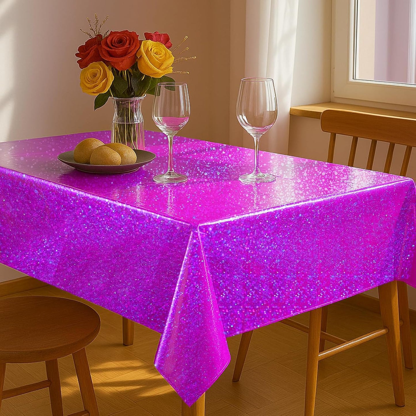 Iridescent Plastic Tablecloth 54" x 108" Shiny Party Table Cloth Rectangle Laser Disposable Table Covers Holographic Foil Party Decoration, Birthday, Wedding, Christmas Decorations (16, Pink Purple)