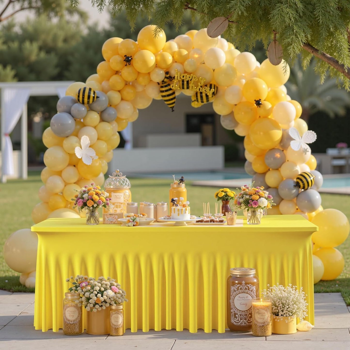 Outpain 4Pack Yellow 6ft x 72in Rectangle Spandex/Polyester Blend Tablecloths for Standard Folding Tables - Wrinkle, Stain & Fade Resistant - Perfect for Multiple Occasions