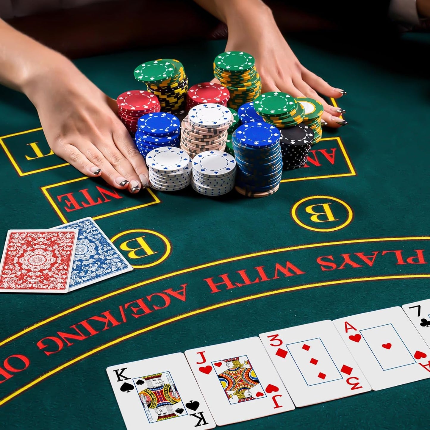 Plastic Playing Cards Waterproof Cards Poker Card 2 Pack Playing Card Large Print for Adults Seniors, Deck of Card Set Poker Cards for Beach Trip Pool Party Games (Blue & Red)