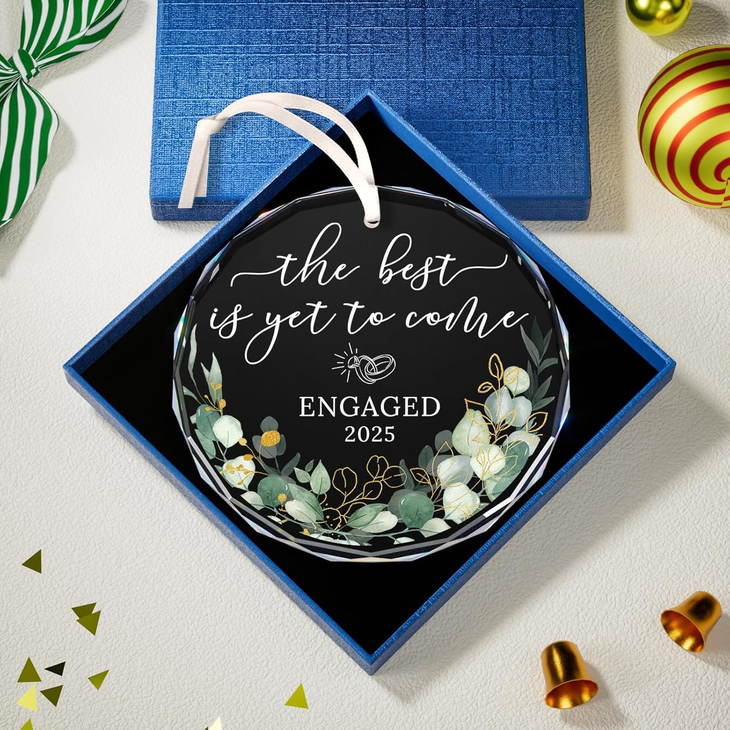 Wedding Gifts, Bridal Shower Gifts, Wedding Gift for Couples 2025,The Best is Yet to Come - Engaged 2025,Just Married for Newlywed Couple,Bride,Crystal Glass First Christmas Married Ornament