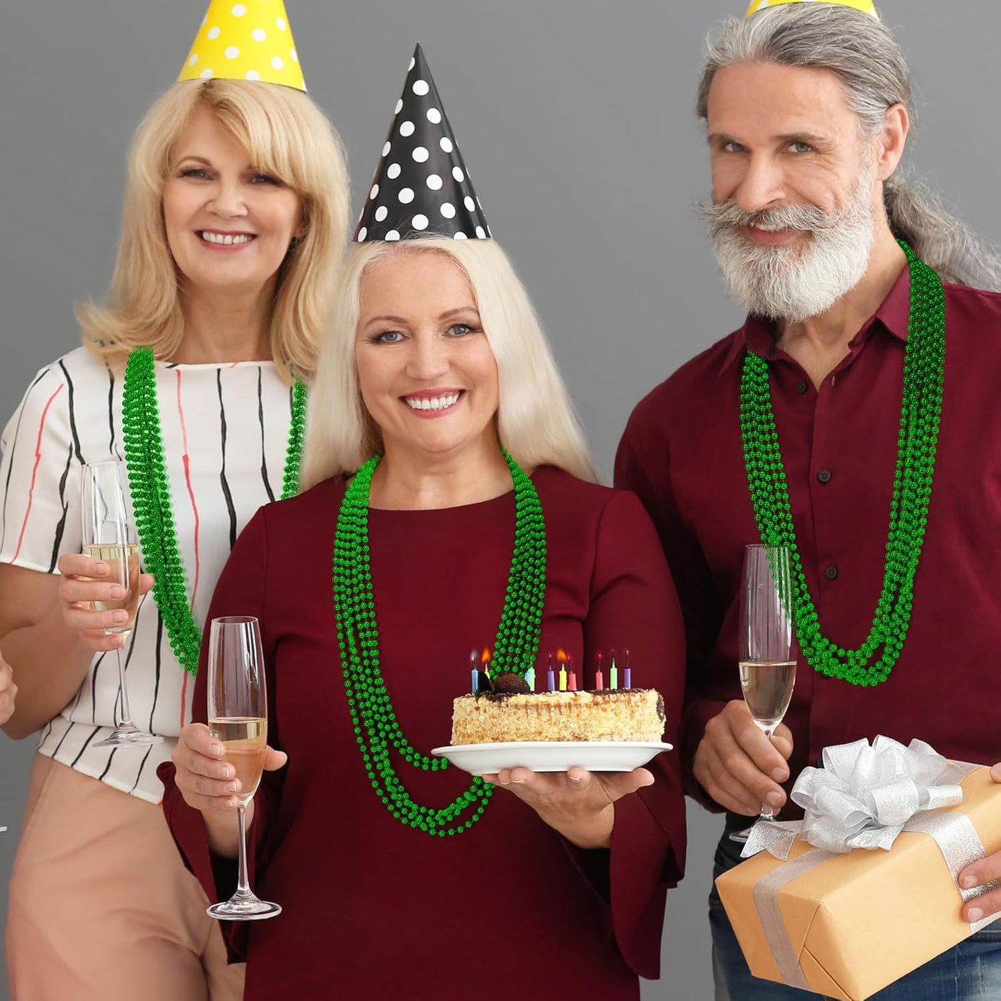 200 PCS Beaded Necklaces, 33" Mardi Gras Beads, St Patricks Day Bead Necklace, Green Accessories Parade Throws Bulk for Baby Shower Wedding Birthday Pirate Party Favors Supplies