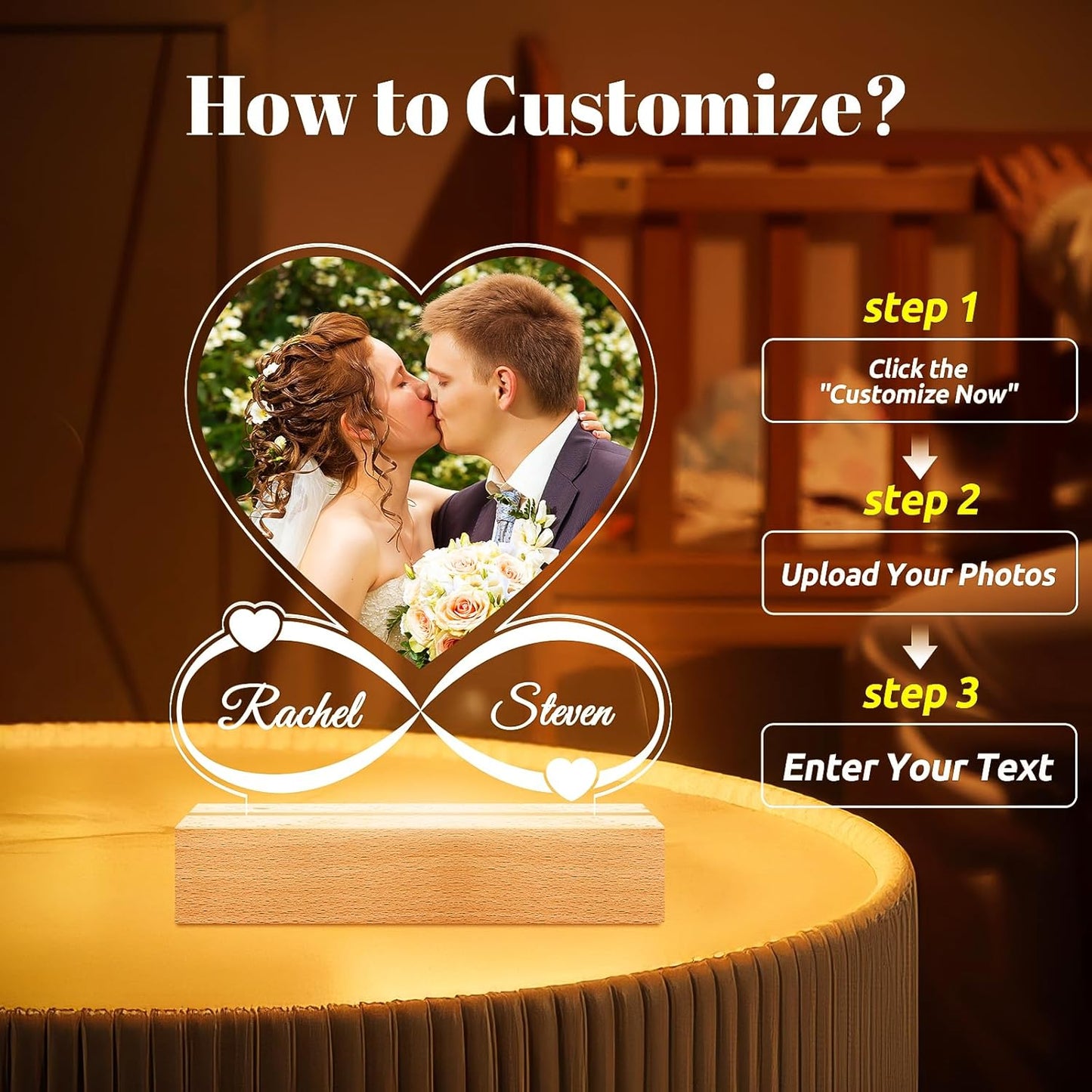 Personalized Engagement Wedding Gifts for Couples 2025, Custom Picture Frames, Customized Photo Frame with Photo, Personalized Christmas Anniversary Wedding Gifts for Women Men Her Him Wife Husband