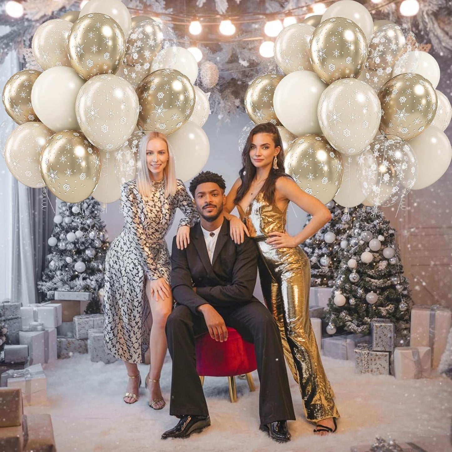 Snowflake Balloons Winter Wonderland Beige Gold Cream White Sand Balloons Neutral Boho Winter Balloon Set for Ice Onderland Snow Holiday Birthday Christmas Baby Bridal Shower Party Decorations