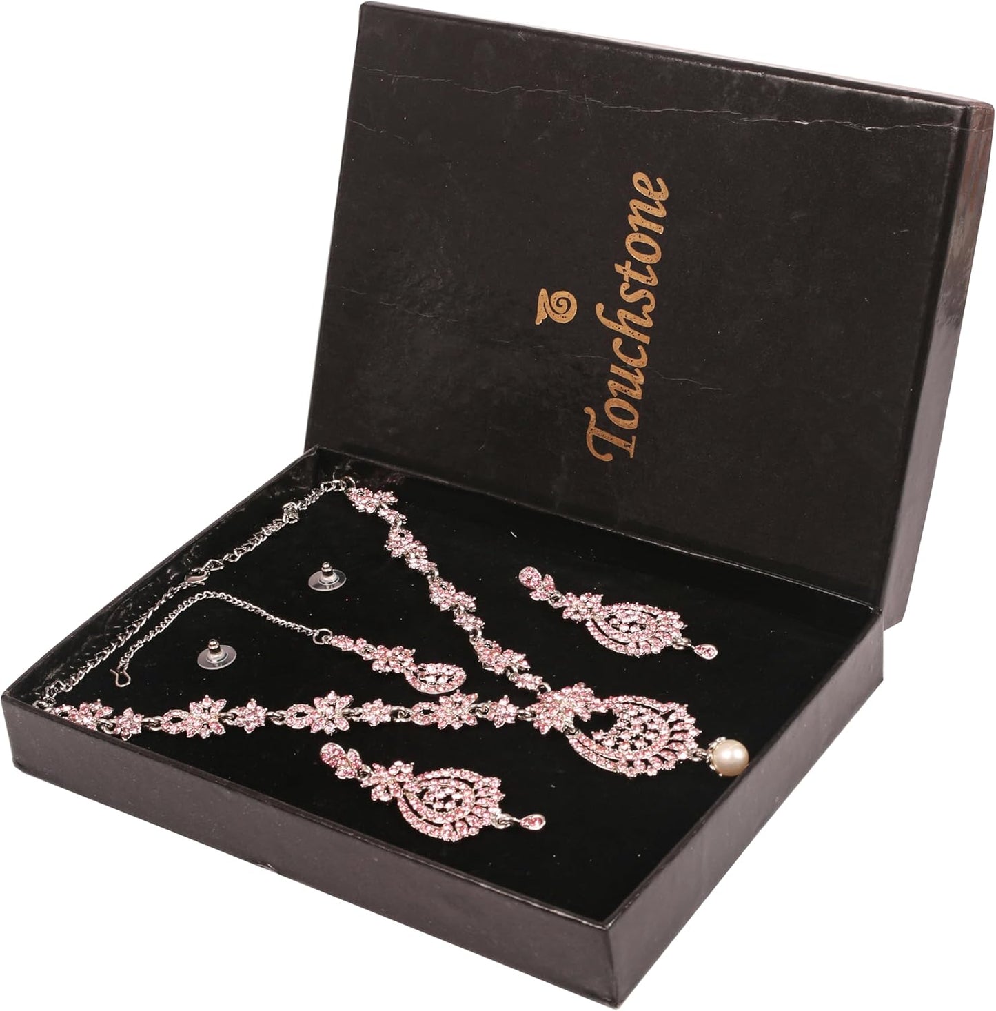 Touchstone Indian jewelry sets for women maang tikka wedding guest gold necklace bollywood jewellery set pageant elegant prom bride accessories western crystal chunky rhinestone necklaces