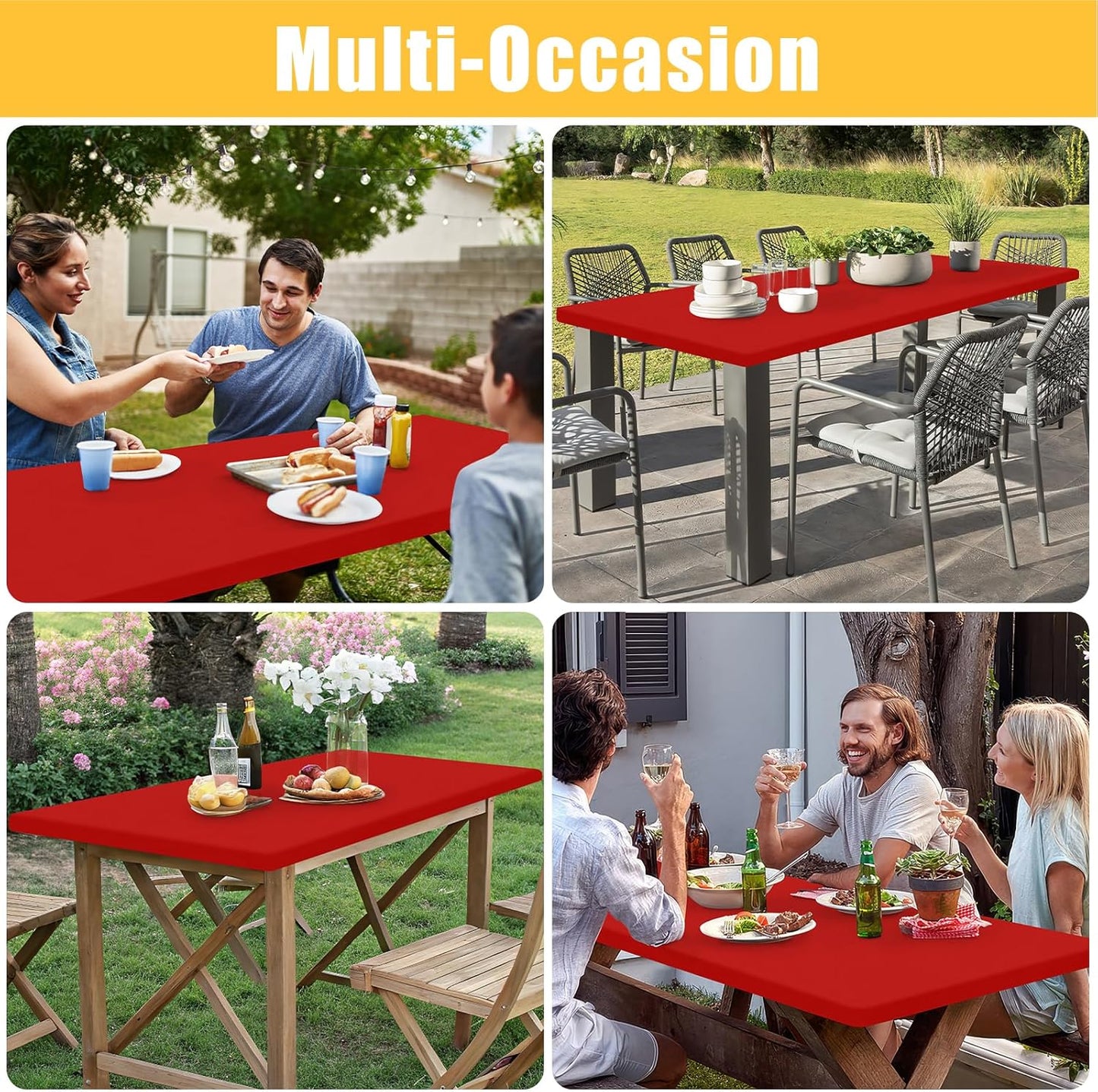Rectangle Table Cloth, Waterproof Elastic Fitted Tablecloth for 4 Foot Folding Tables, Washable Polyester Tablecloths for Picnic, Camping, Outdoor (Red, 30"x48")