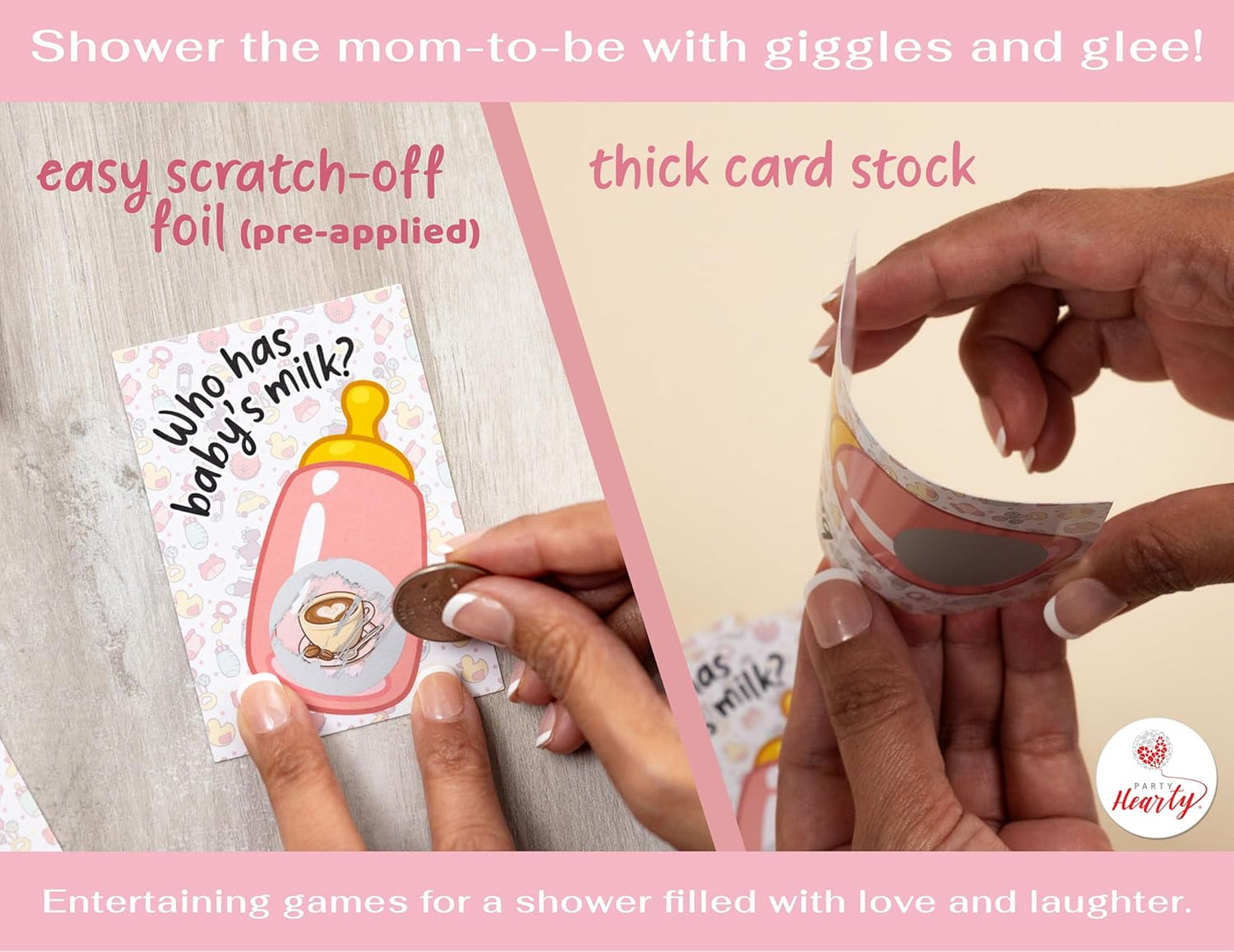 Party Hearty Baby Shower Games for Girl, 40 Emoji Scratch Off Lottery Tickets, Baby Games Ideas, Scratch Off Game, Pink