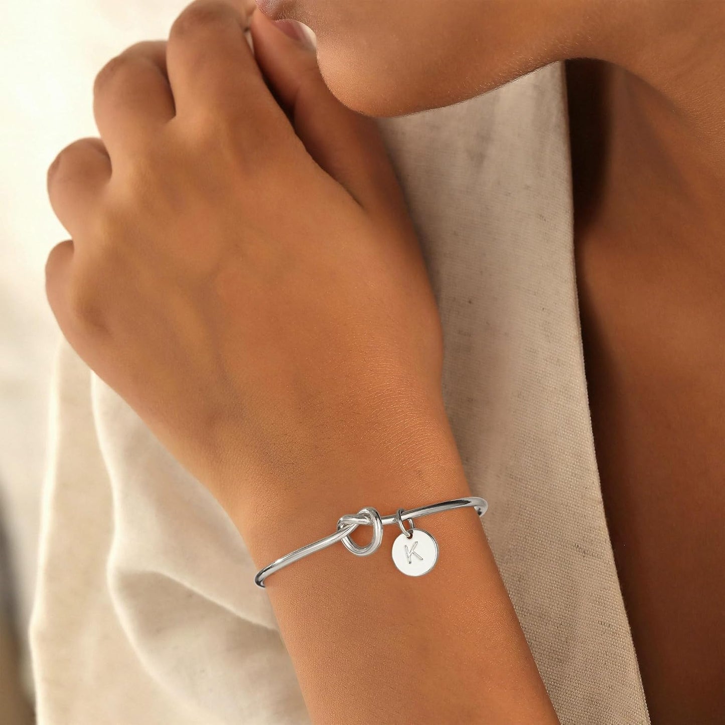 Turandoss Initial Bracelets for Women - Dainty Knot Letter A-Z Initial Bracelet for Women, Personalized Cuff Bangle Bracelet for Women, Jewelry for Women