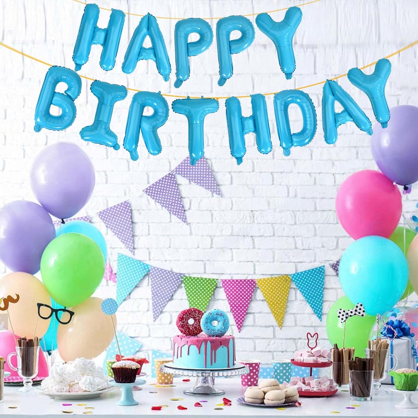 LIOZEOKUN Happy Birthday Balloon Letters 16 inch Mylar Foil Birthday Balloons Banner Sign for Birthday Party Decorations Supplies (Light blue)